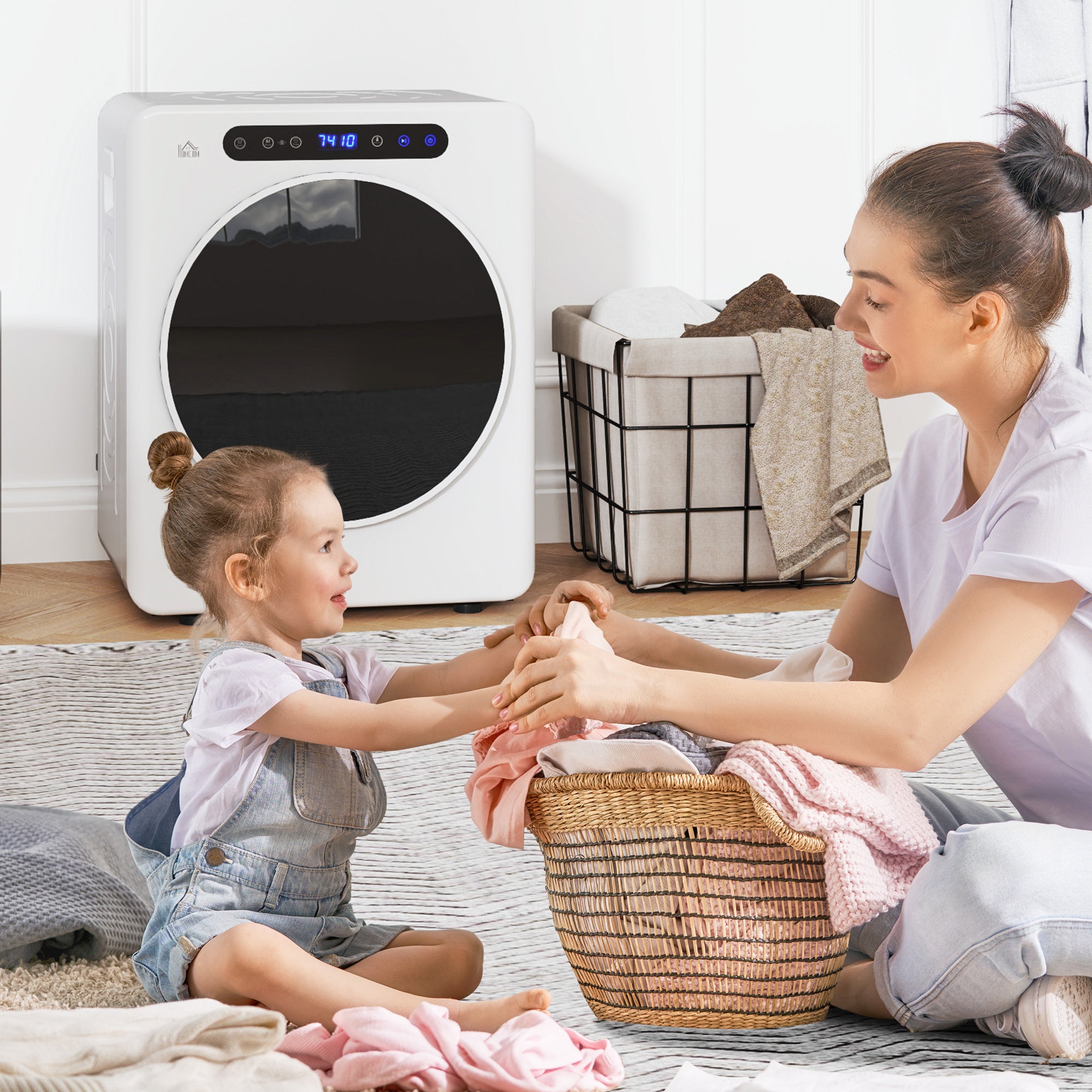 Sèche linge à évacuation compact, sèche-linge électrique 1000 W 3 Kg avec 6 modes de séchage, cuve en acier inoxydable, charge frontale, minuterie, pour appartement, maison, camping-cars, blanc