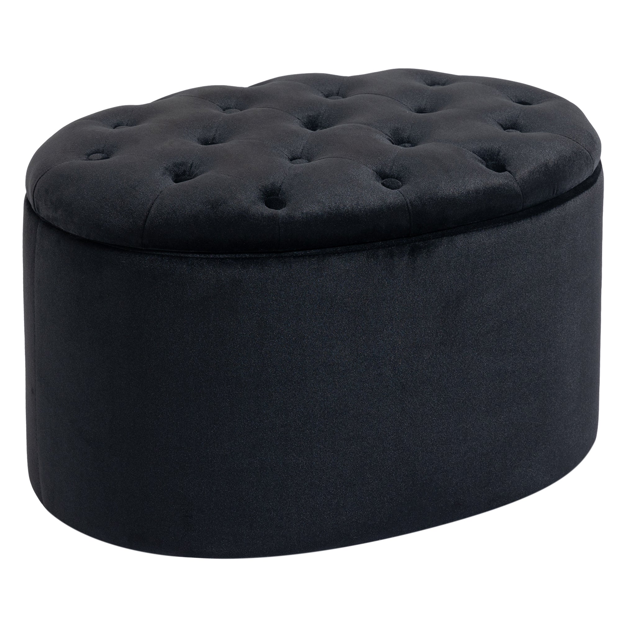 Banc coffre rangement, tabouret ovale, banc de rangement, pouf repose-pieds en tissu effet velours, pour la chambre à coucher, entrée, salon, 71 x 52 x 42 cm, noir