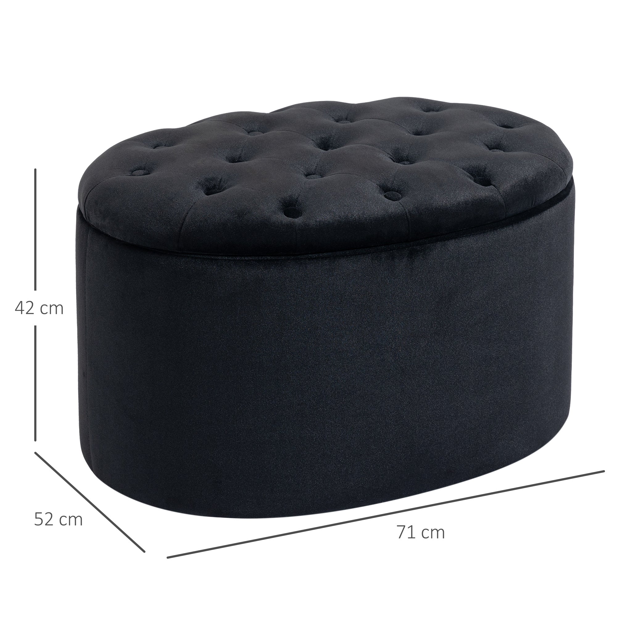 Banc coffre rangement, tabouret ovale, banc de rangement, pouf repose-pieds en tissu effet velours, pour la chambre à coucher, entrée, salon, 71 x 52 x 42 cm, noir