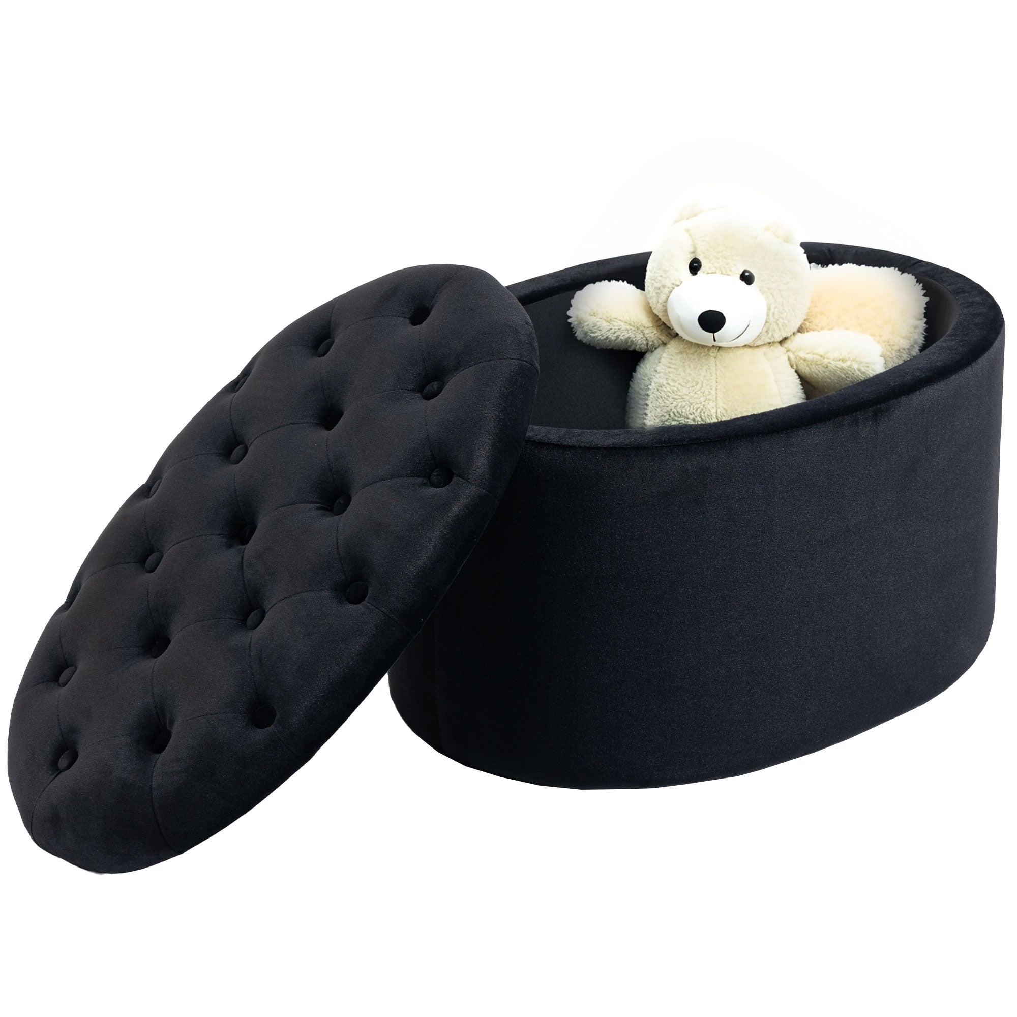 Banc coffre rangement, tabouret ovale, banc de rangement, pouf repose-pieds en tissu effet velours, pour la chambre à coucher, entrée, salon, 71 x 52 x 42 cm, noir