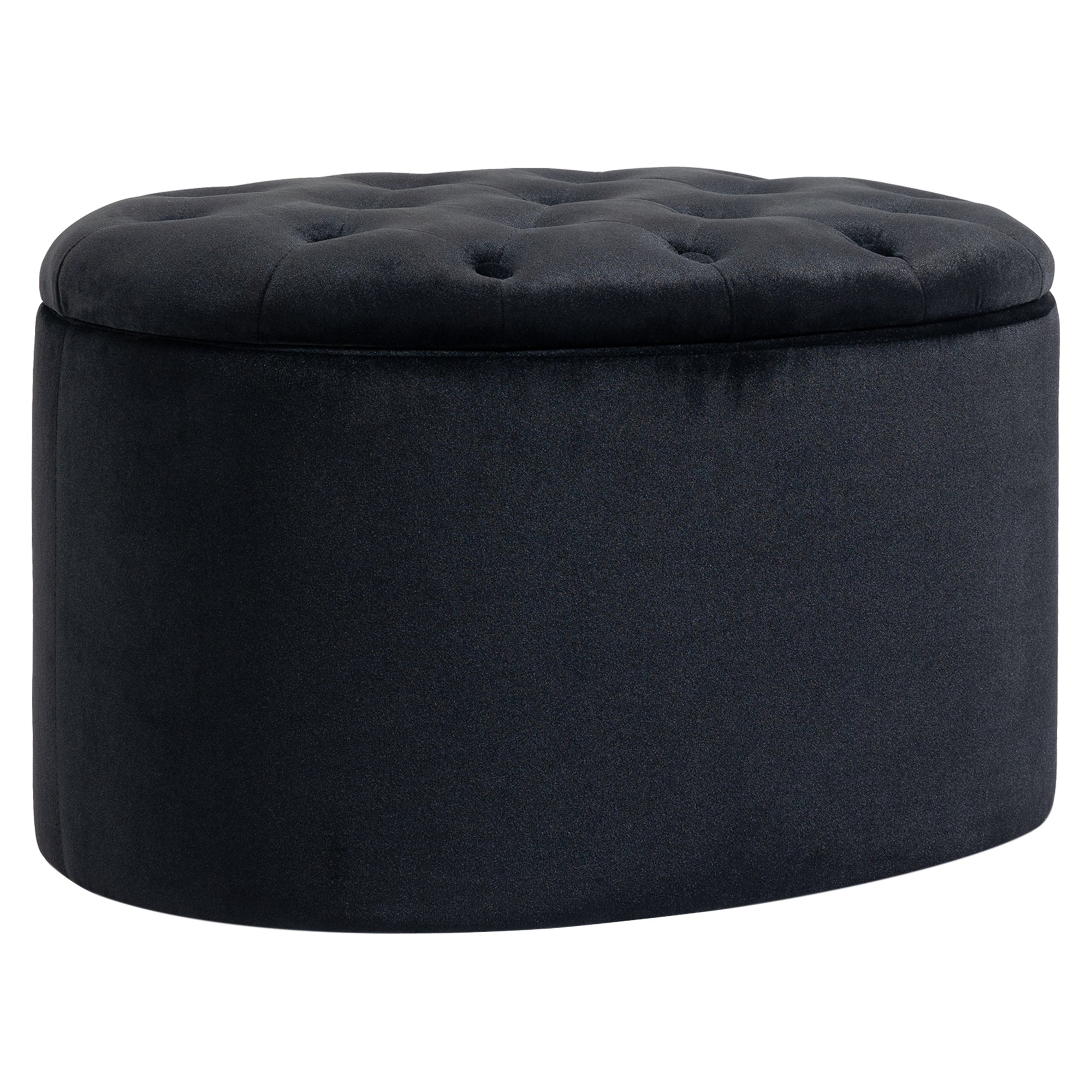 Banc coffre rangement, tabouret ovale, banc de rangement, pouf repose-pieds en tissu effet velours, pour la chambre à coucher, entrée, salon, 71 x 52 x 42 cm, noir