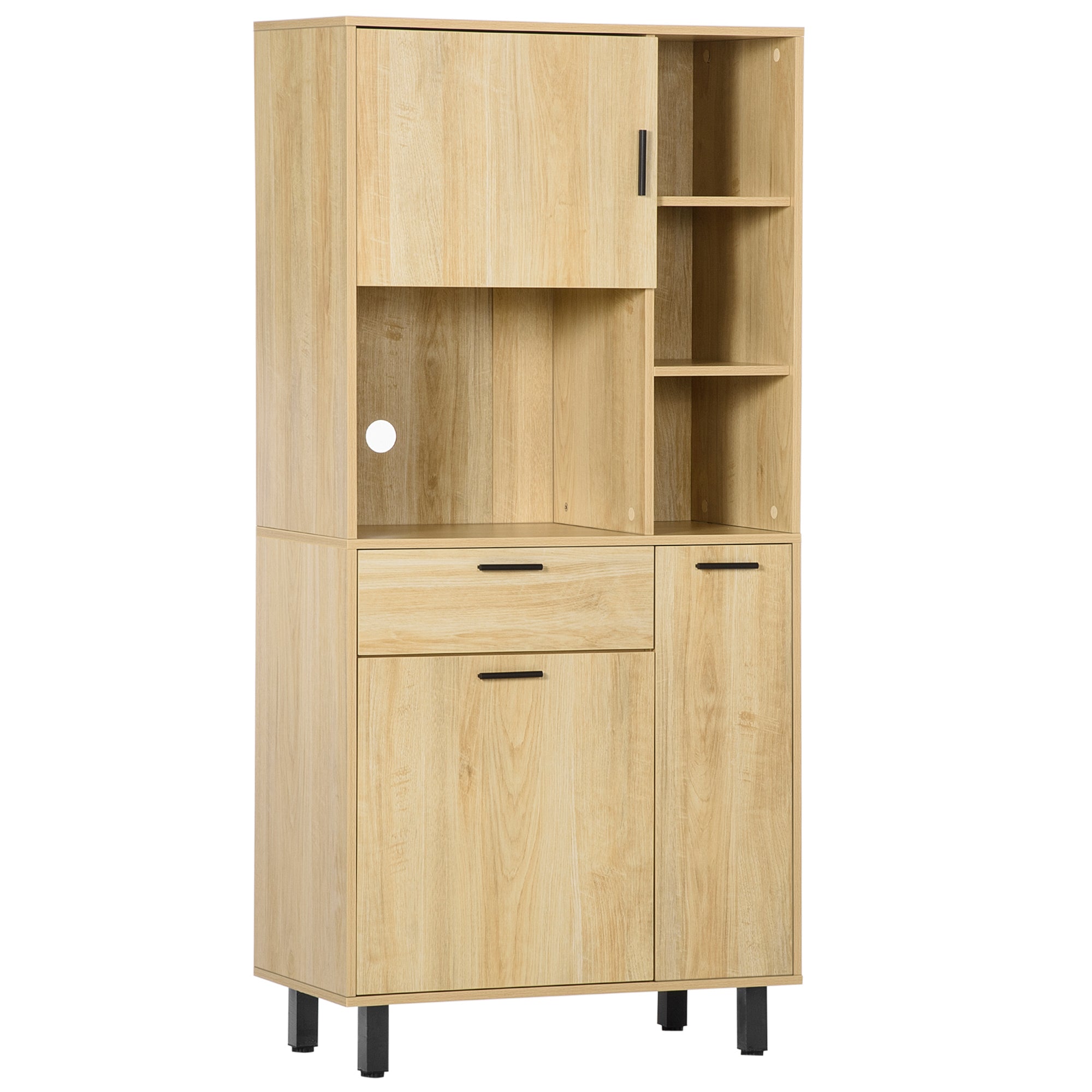 Buffet de cuisine armoire de cuisine multi-rangements avec un tiroir, 3 placards, 4 niches et passe-câbles hauteur 166 cm