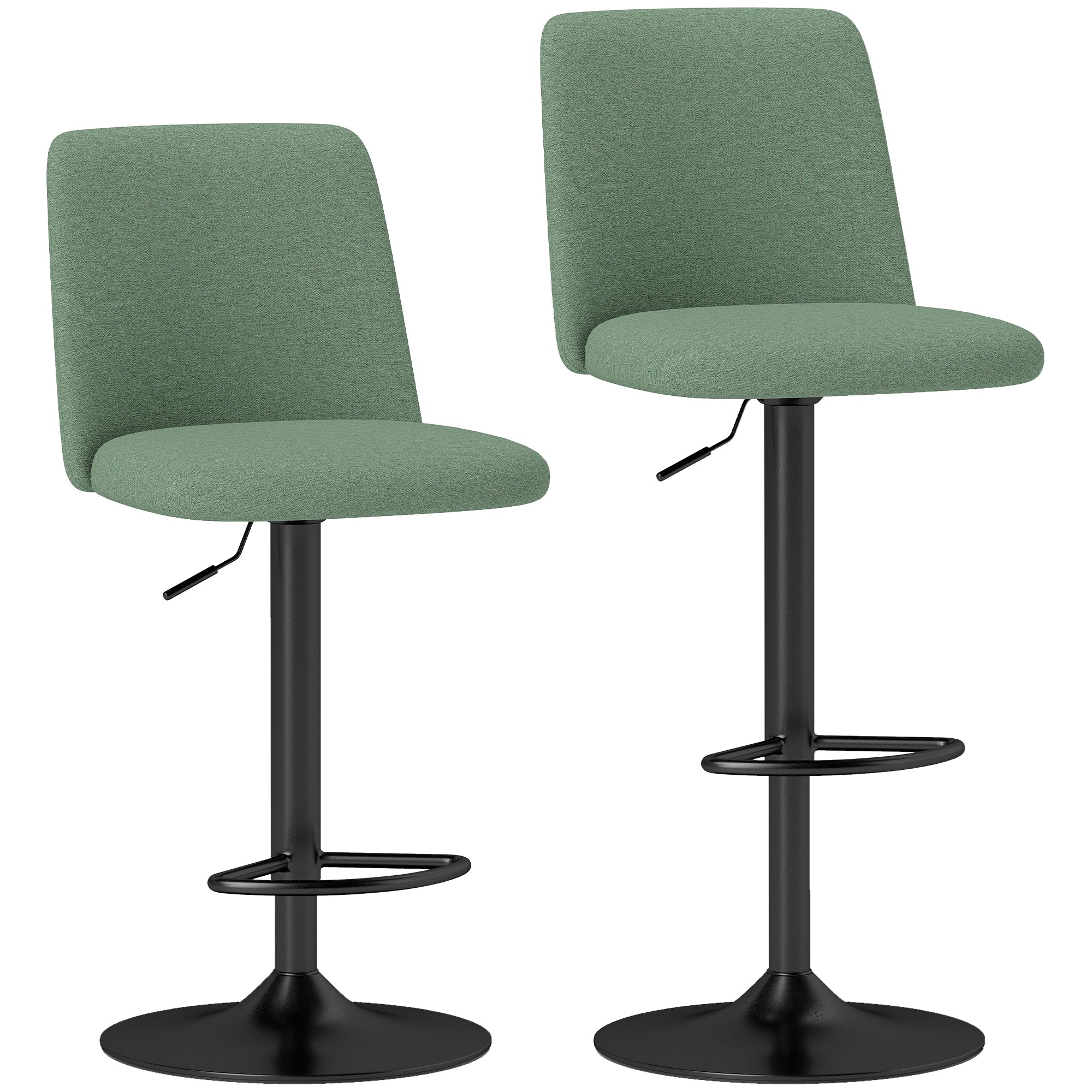 Lot de 2 tabourets de bar, chaises de bar pivotantes rembourrés à hauteur réglable, chaise haute cuisine avec dossier et repose-pieds, cadre en acier, vert