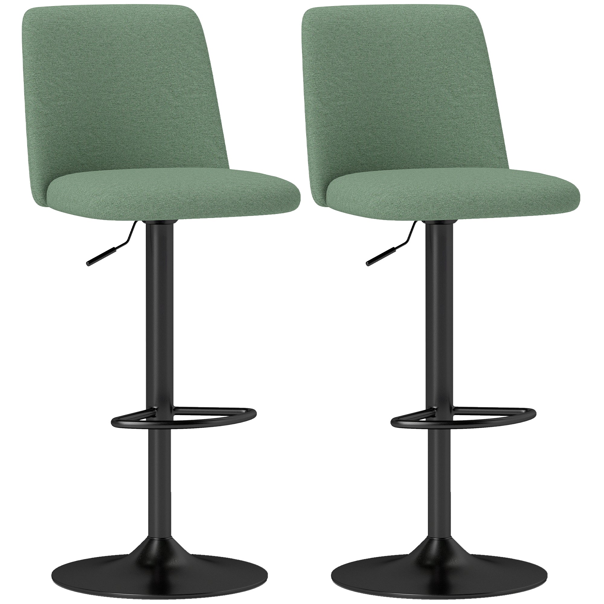 Lot de 2 tabourets de bar, chaises de bar pivotantes rembourrés à hauteur réglable, chaise haute cuisine avec dossier et repose-pieds, cadre en acier, vert