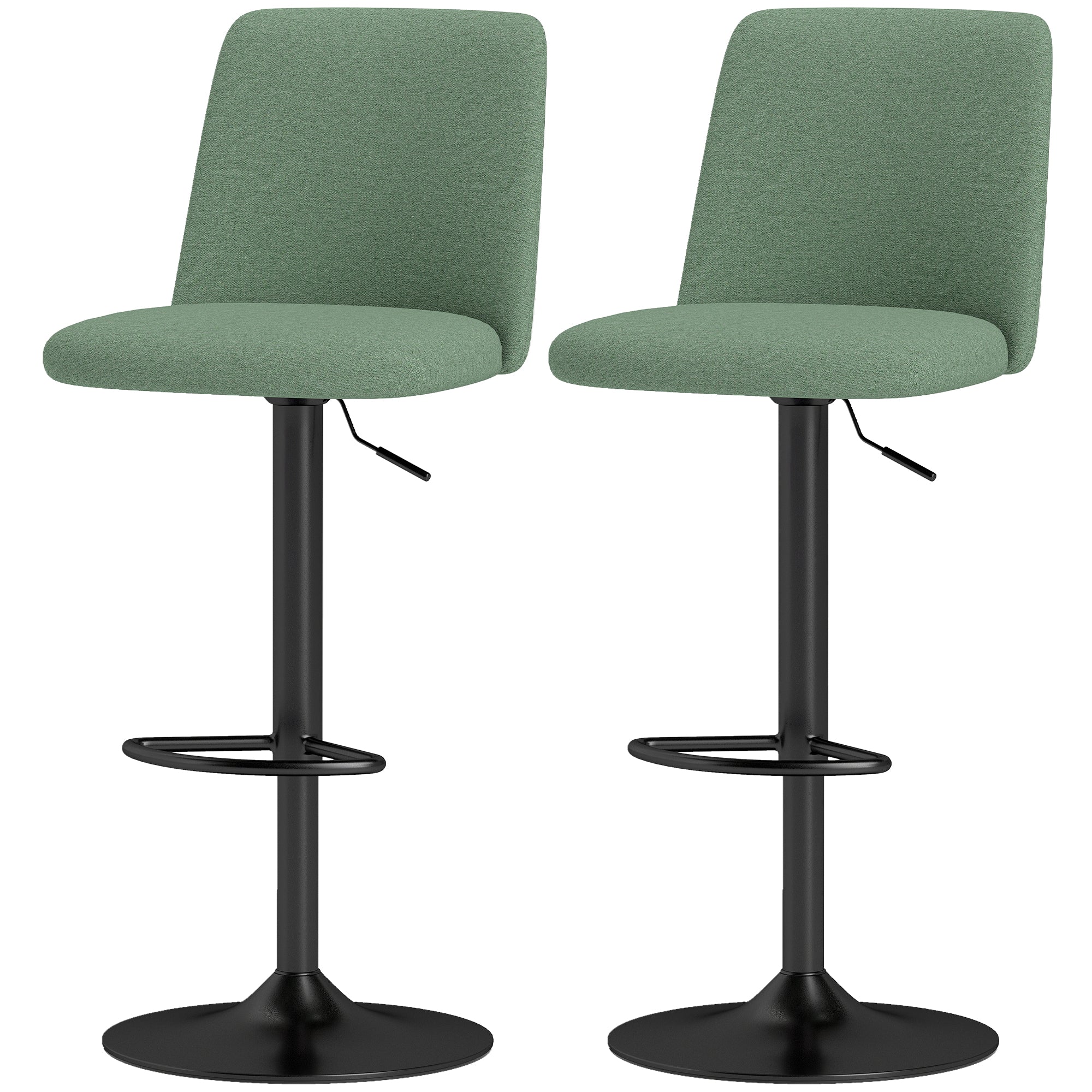 Lot de 2 tabourets de bar, chaises de bar pivotantes rembourrés à hauteur réglable, chaise haute cuisine avec dossier et repose-pieds, cadre en acier, vert
