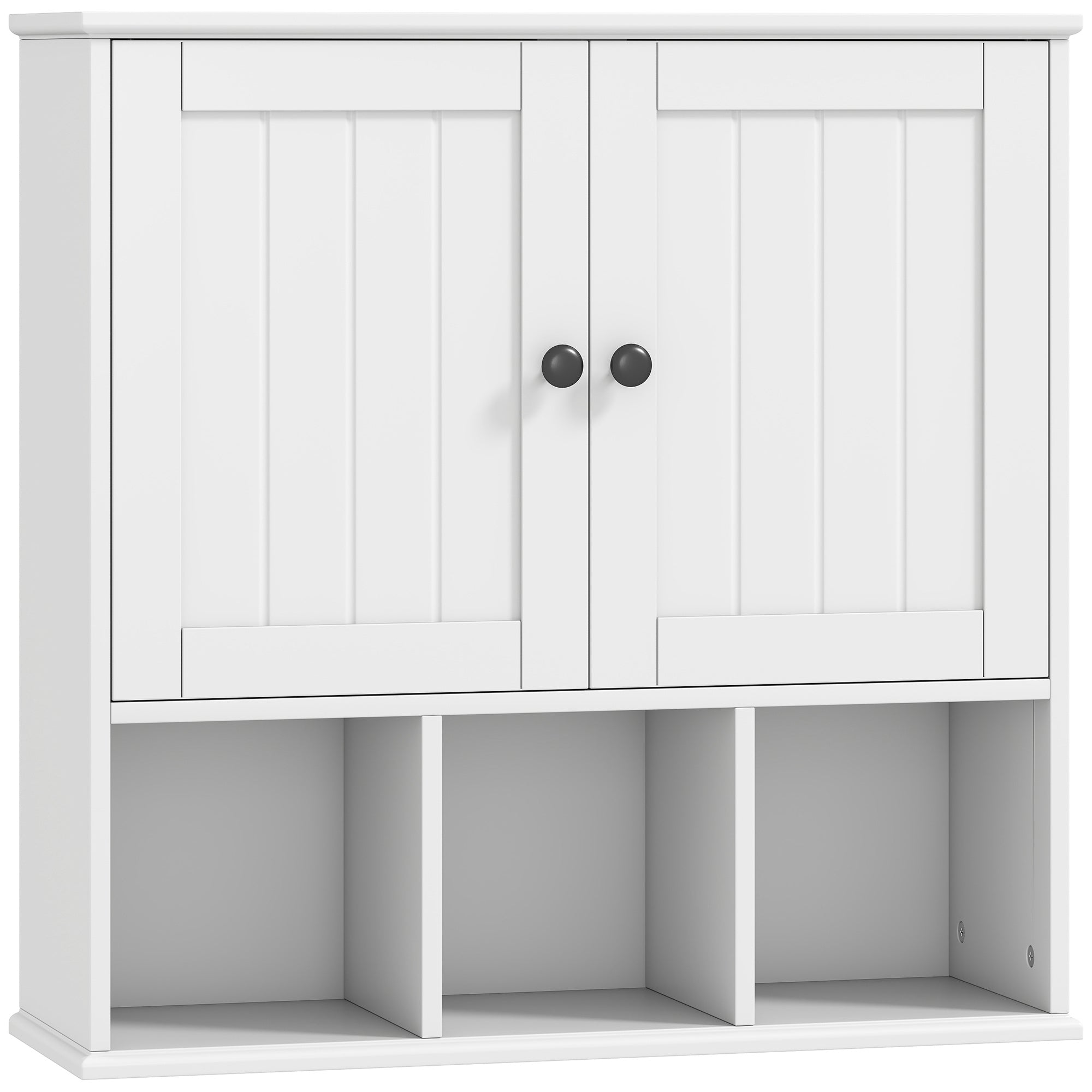 Armoire murale de salle de bain, meuble de rangement suspendu pour salle de bains avec 2 portes, étagère réglable et compartiments ouverts, meuble WC suspendu, 60 x 19,5 x 60 cm, blanc