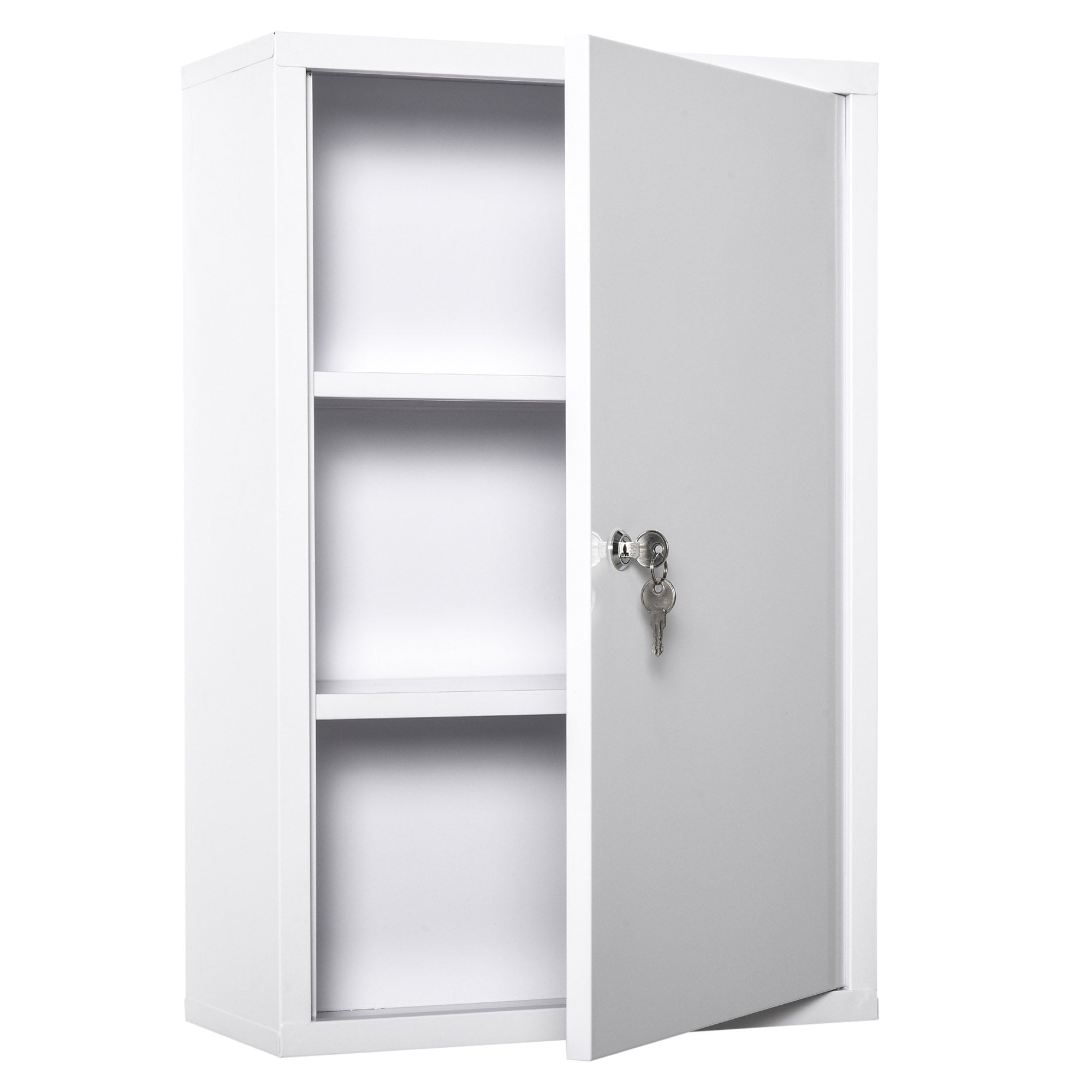 Armoire à Pharmacie 2 étagères 3 Niveaux verrouillable dim. 40L x 18l x 60H cm 2 clés métal Blanc