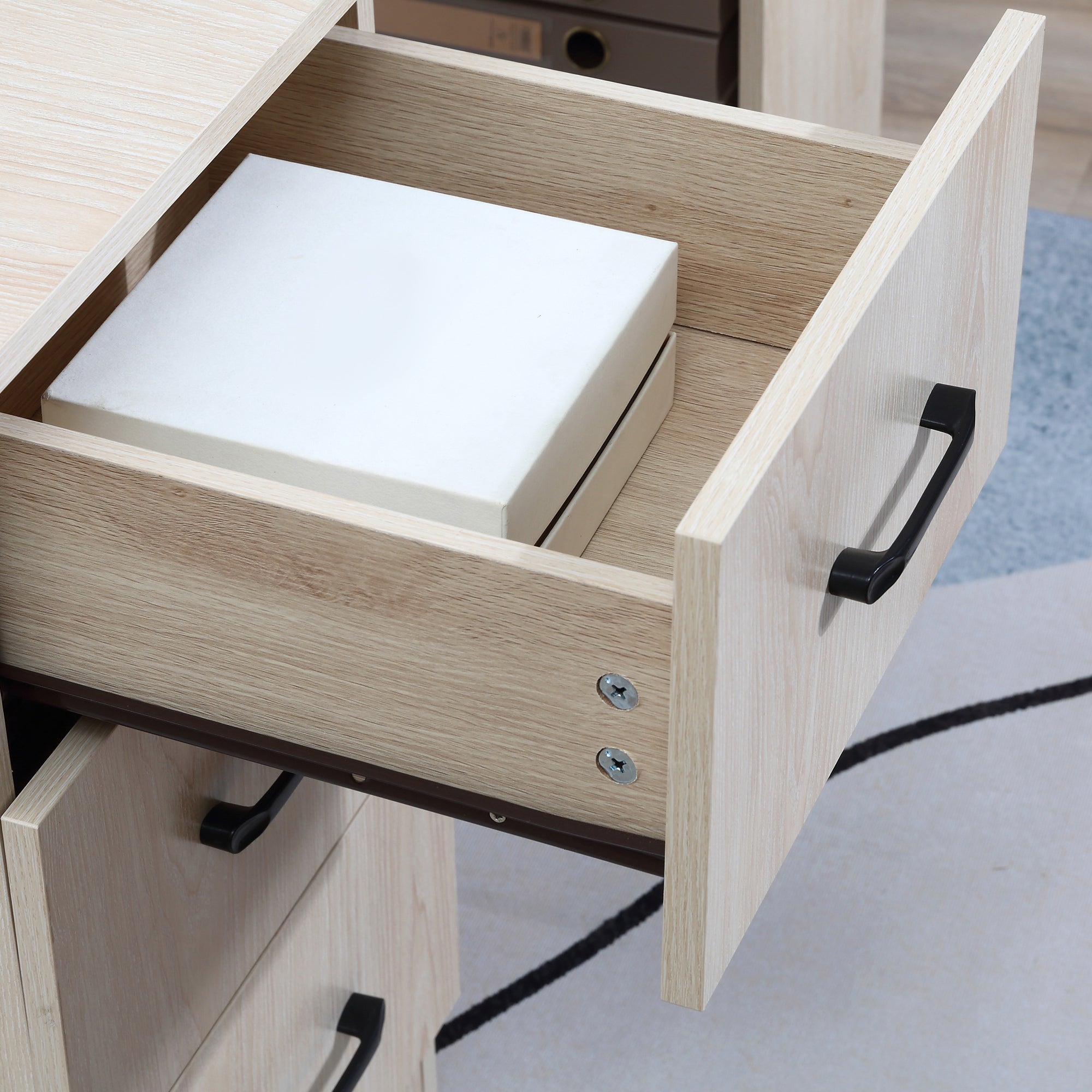 Bureau avec rangement, table informatique 120 x 50 cm, bureau d'ordinateur avec étagères et tiroirs, pour petits espaces, chambre à coucher, bois naturel