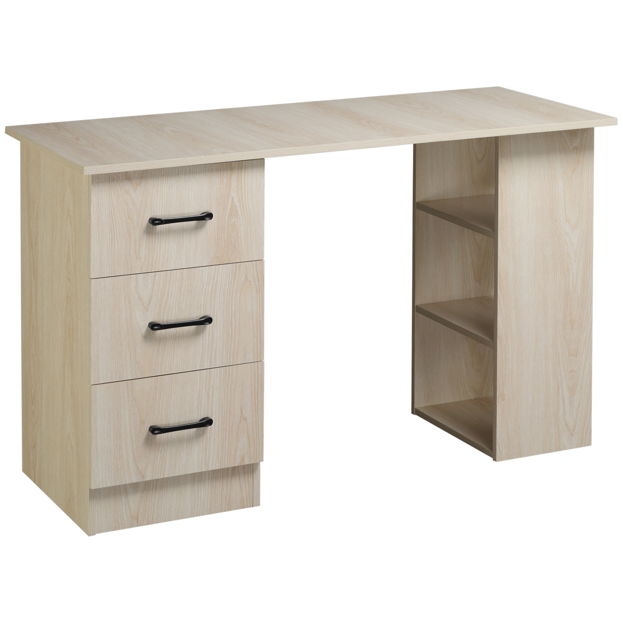 Bureau avec rangement, table informatique 120 x 50 cm, bureau d'ordinateur avec étagères et tiroirs, pour petits espaces, chambre à coucher, bois naturel