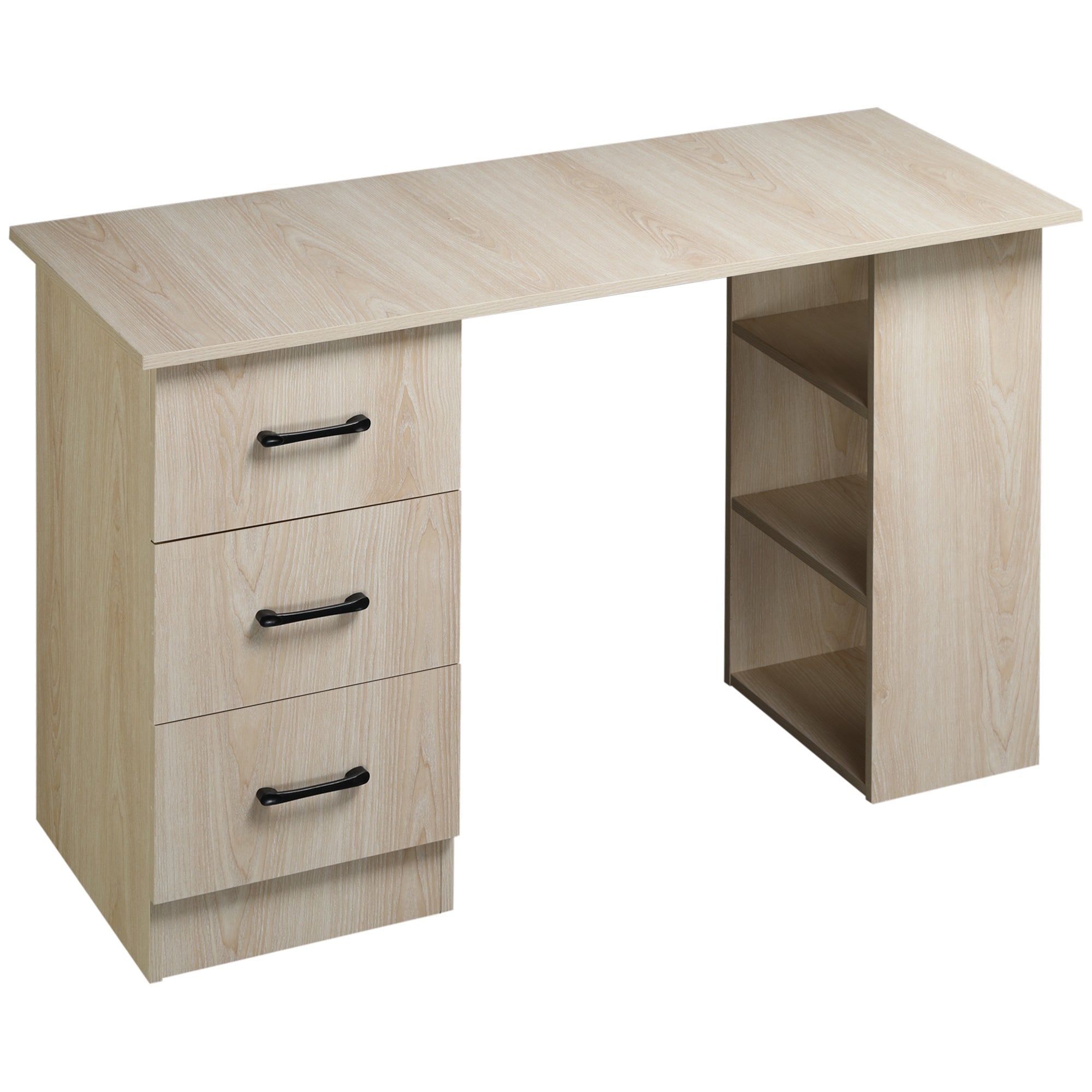 Bureau avec rangement, table informatique 120 x 50 cm, bureau d'ordinateur avec étagères et tiroirs, pour petits espaces, chambre à coucher, bois naturel