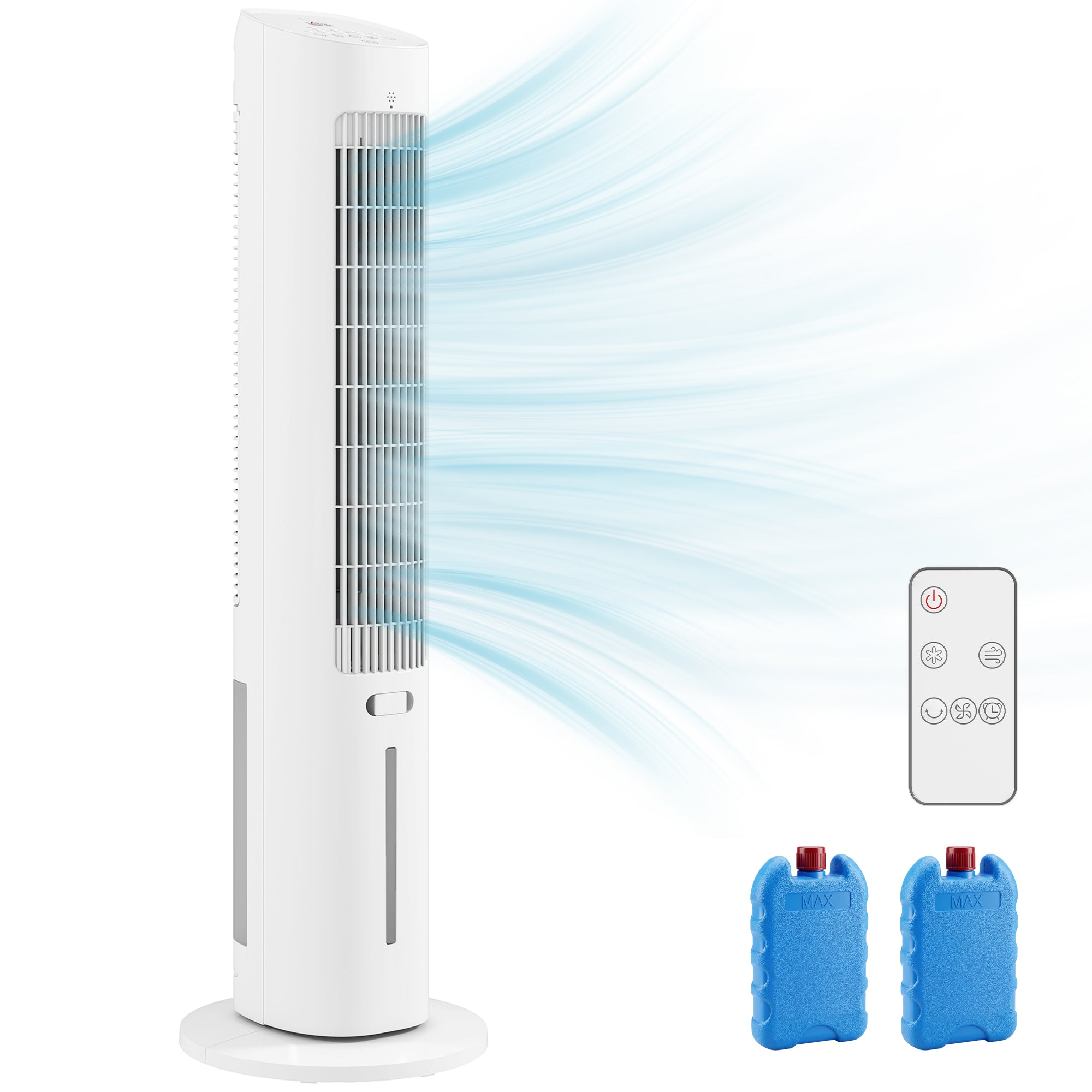 Refroidisseur d'air colonne 3 en 1 refroidisseur humidificateur et ventilateur, oscillation 48°, 3 vitesses 3 modes, réservoir d'eau 3L, blocs de glace, télécommande, pour chambre bureau, blanc
