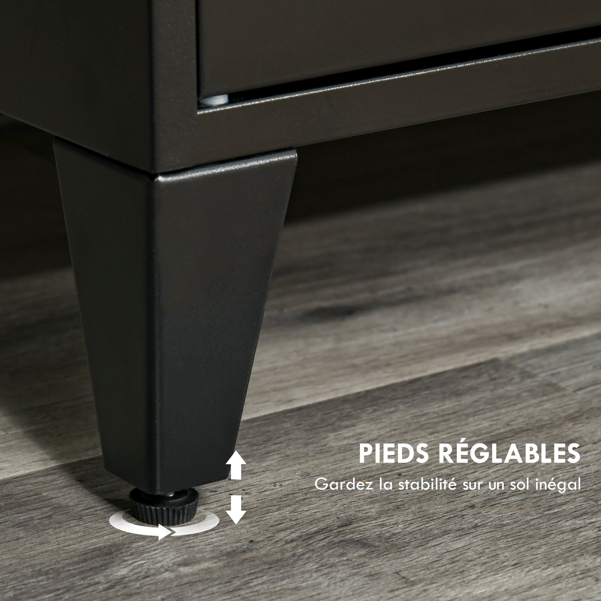 Meuble TV Banc TV pour téléviseurs de 55'' avec 2 Placards Pieds Réglables Cadre métalique noir Plateau en Bois Naturel 150 x 40 x 50 cm