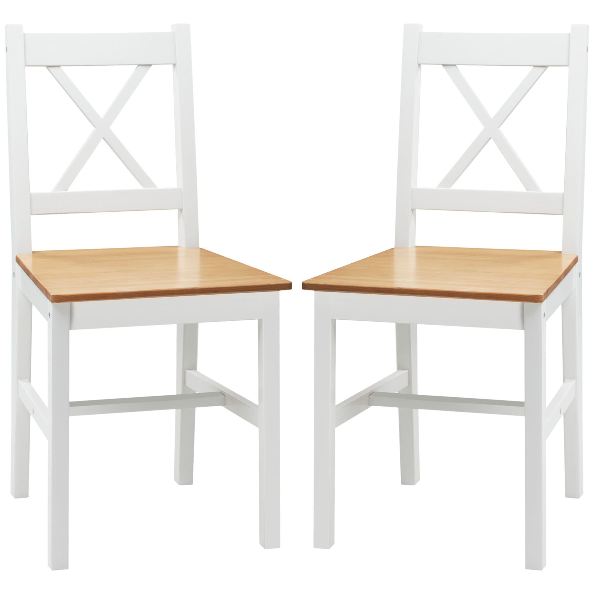Lot de 2 chaises de salle à manger, chaises de cuisine, style maison de campagne, dossier haut, cadre en bois de pin, pour salon, chambre, cuisine, chêne et blanc