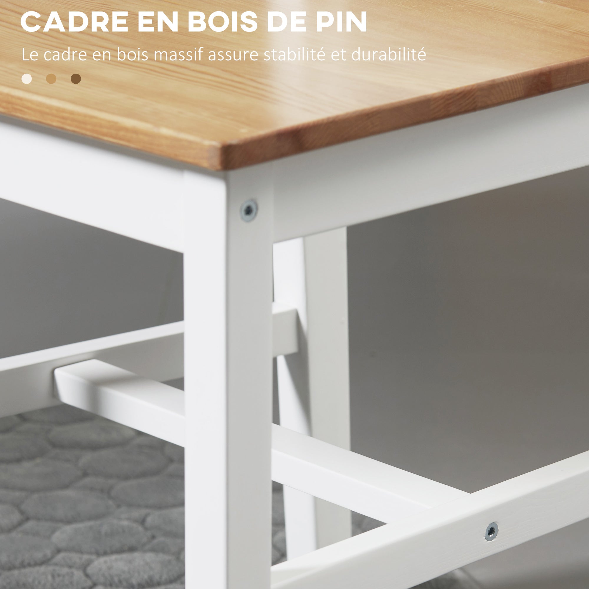 Lot de 2 chaises de salle à manger, chaises de cuisine, style maison de campagne, dossier haut, cadre en bois de pin, pour salon, chambre, cuisine, chêne et blanc