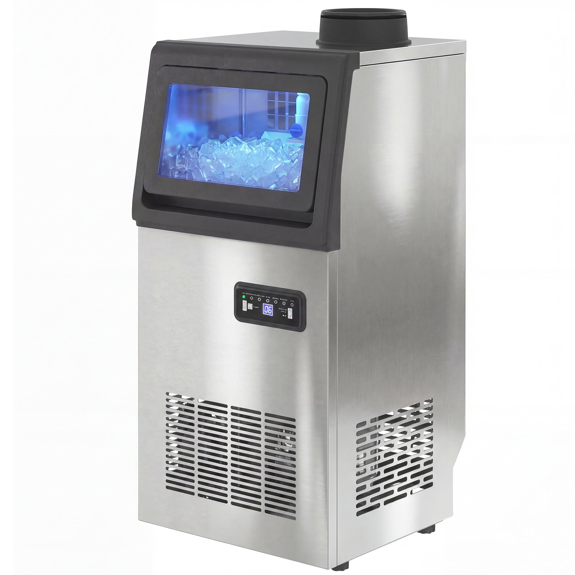 Machine à Glaçons Commerciale 36 kg/24H, Acier inoxydable, Ice Maker Professionnel, Capacité 7,5 kg, 36 Cubes par 10 Minutes, Nettoyage Automatique, Minuterie, à Encastrer ou à Poser, Argenté