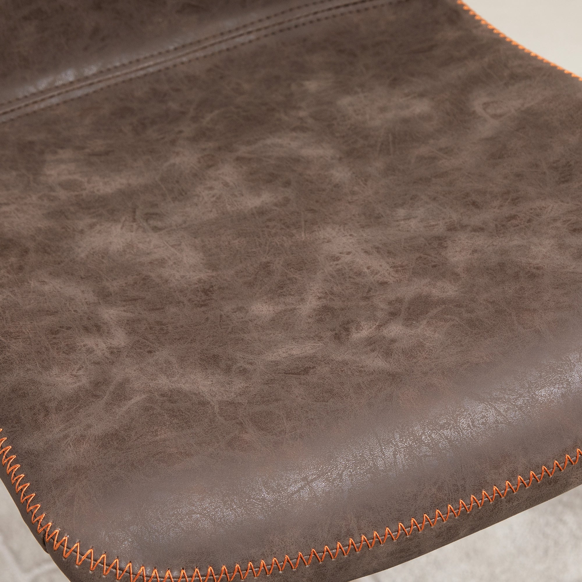 Lot de 2 tabourets de Bar Vintage réglable pivotant avec Repose-Pied PU Marron surpiqûre Orange