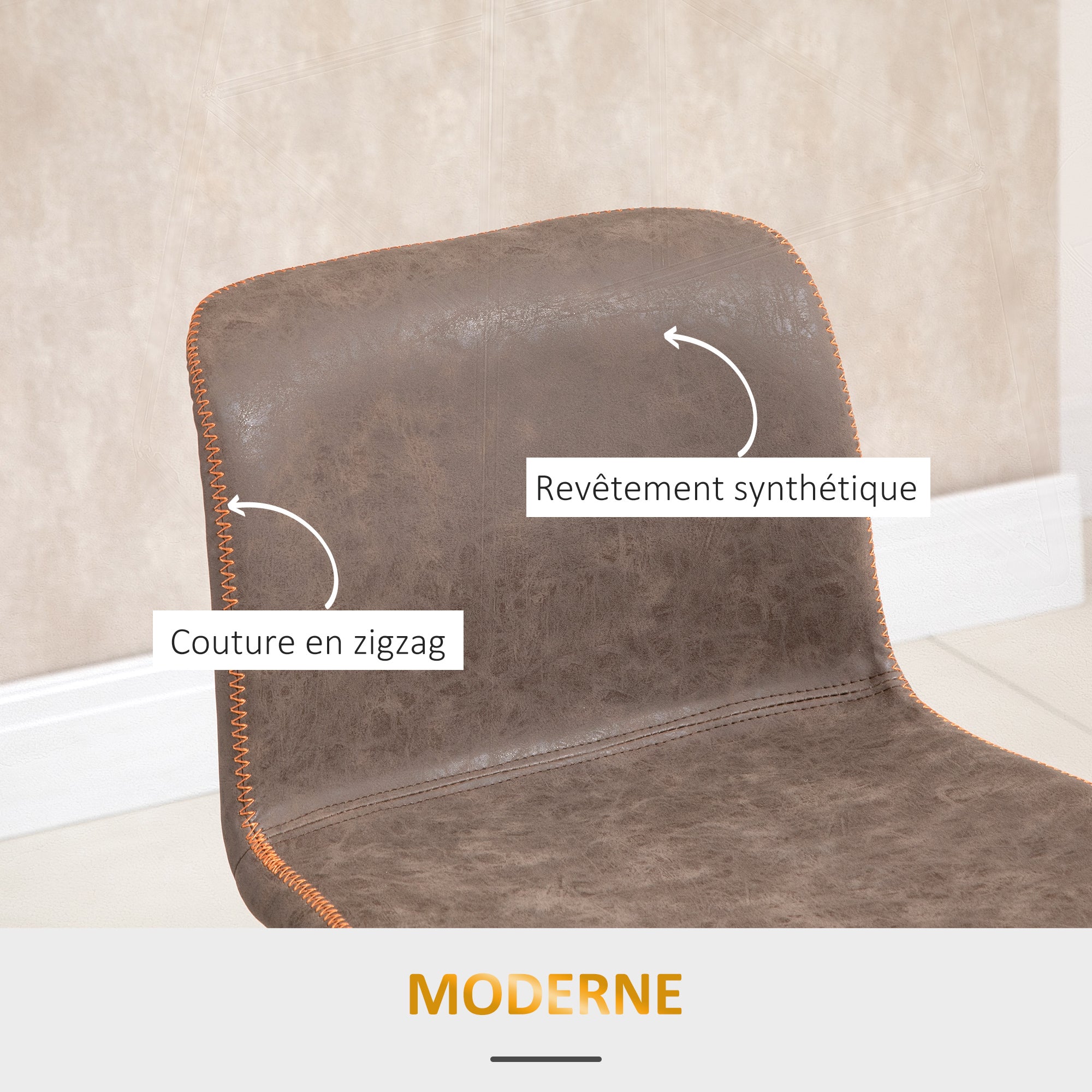 Lot de 2 tabourets de Bar Vintage réglable pivotant avec Repose-Pied PU Marron surpiqûre Orange