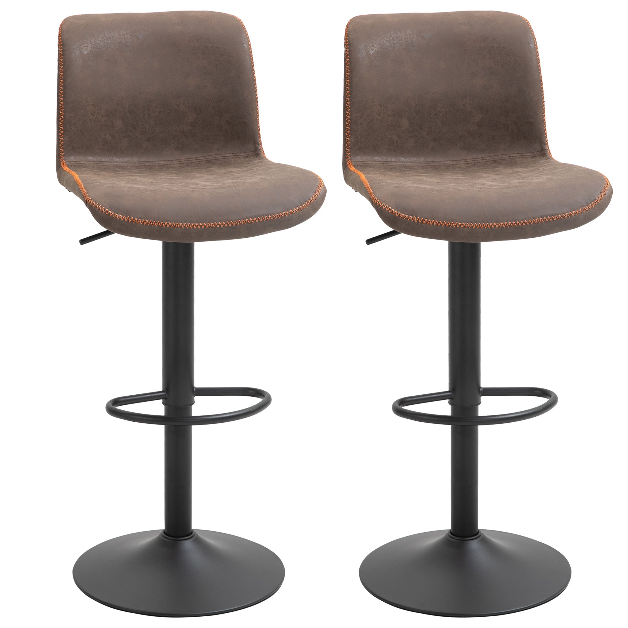 Lot de 2 tabourets de Bar Vintage réglable pivotant avec Repose-Pied PU Marron surpiqûre Orange