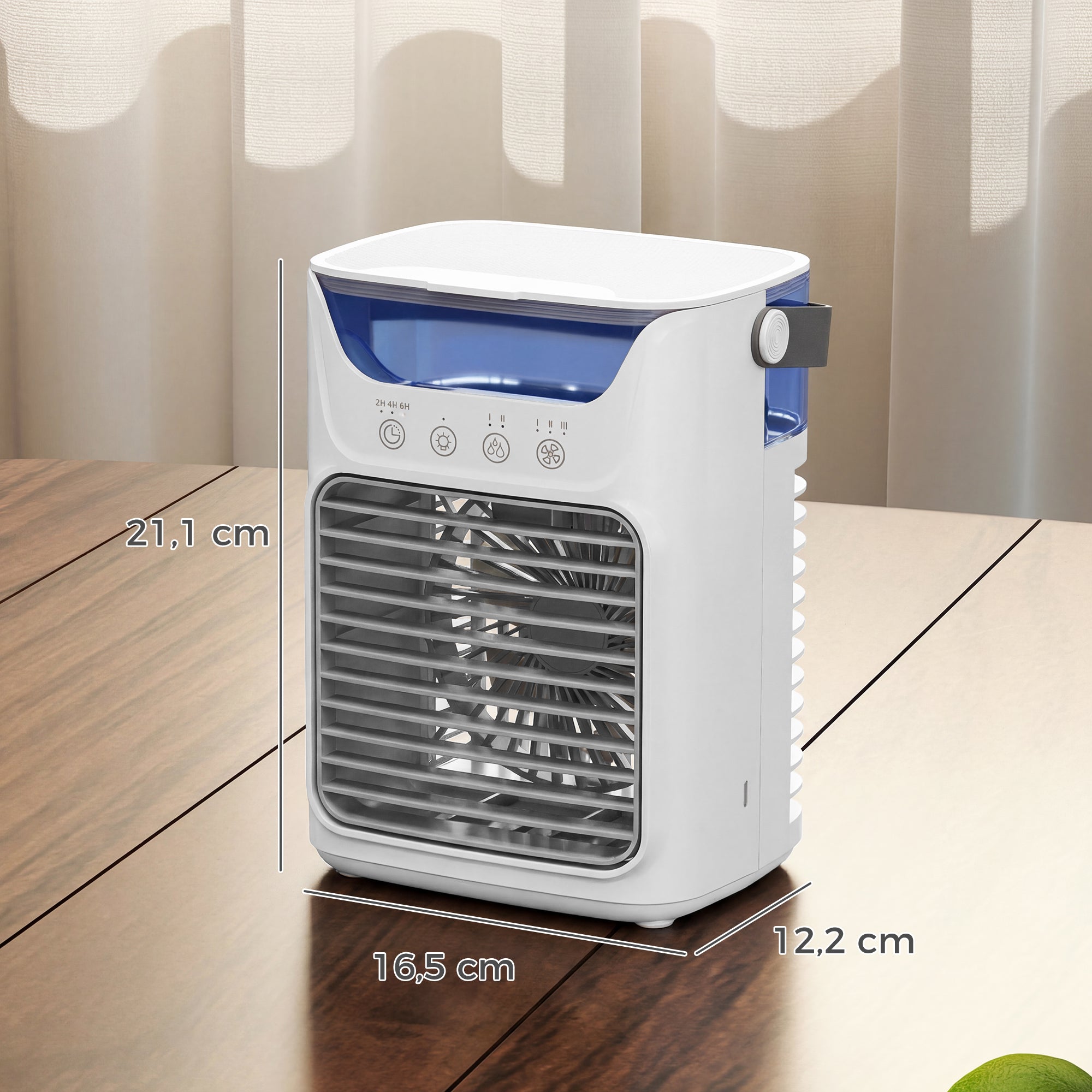 Ventilateur de table avec lumière RGB, ventilateur de bureau avec tête orientable, 3 vitesses, réservoir d'eau de 700 ml, pour chambre, dortoir et bureau, blanc