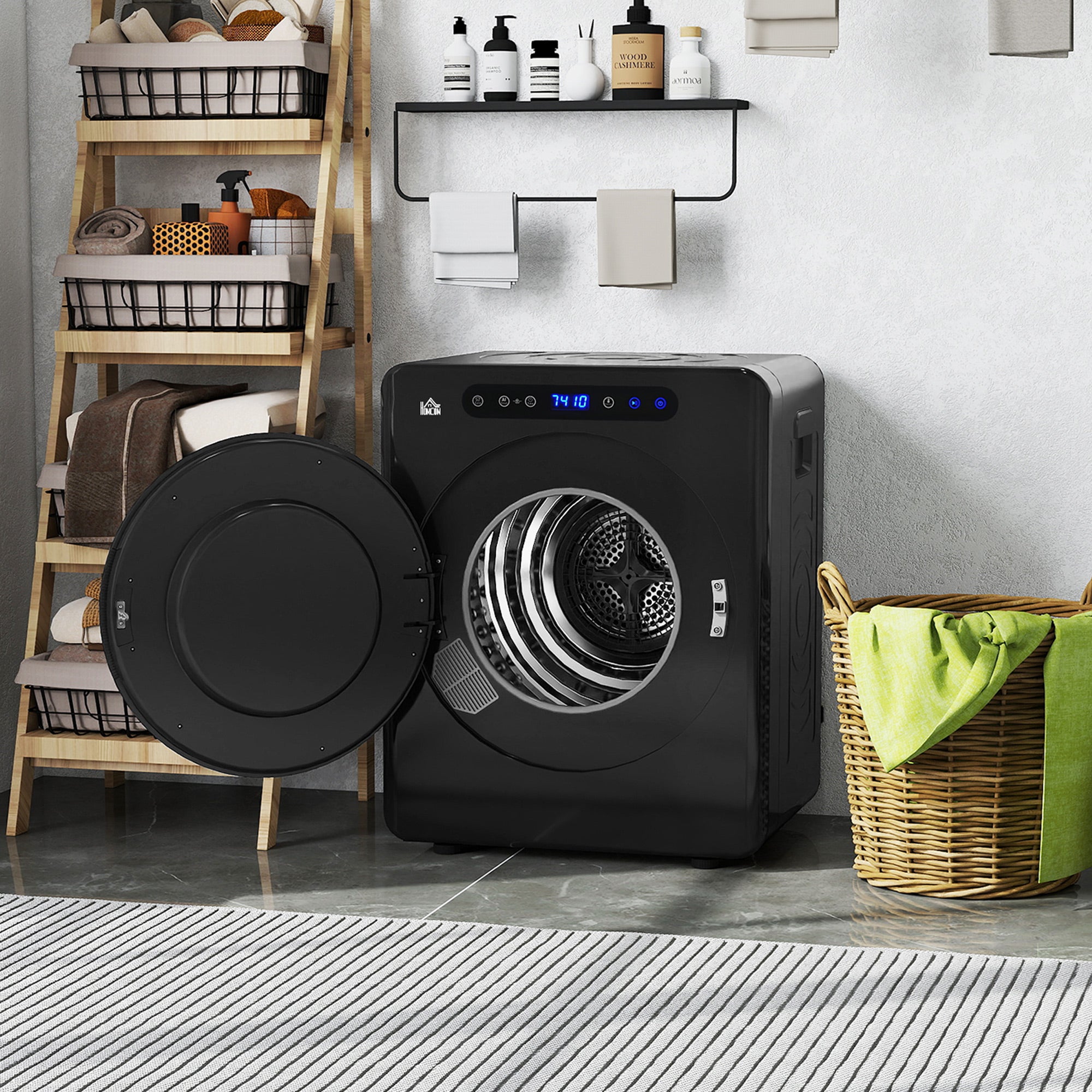 Sèche linge à évacuation compact, sèche-linge électrique 1000 W 3 Kg avec 6 modes de séchage, cuve en acier inoxydable, charge frontale, minuterie, pour appartement, maison, camping-cars, noir