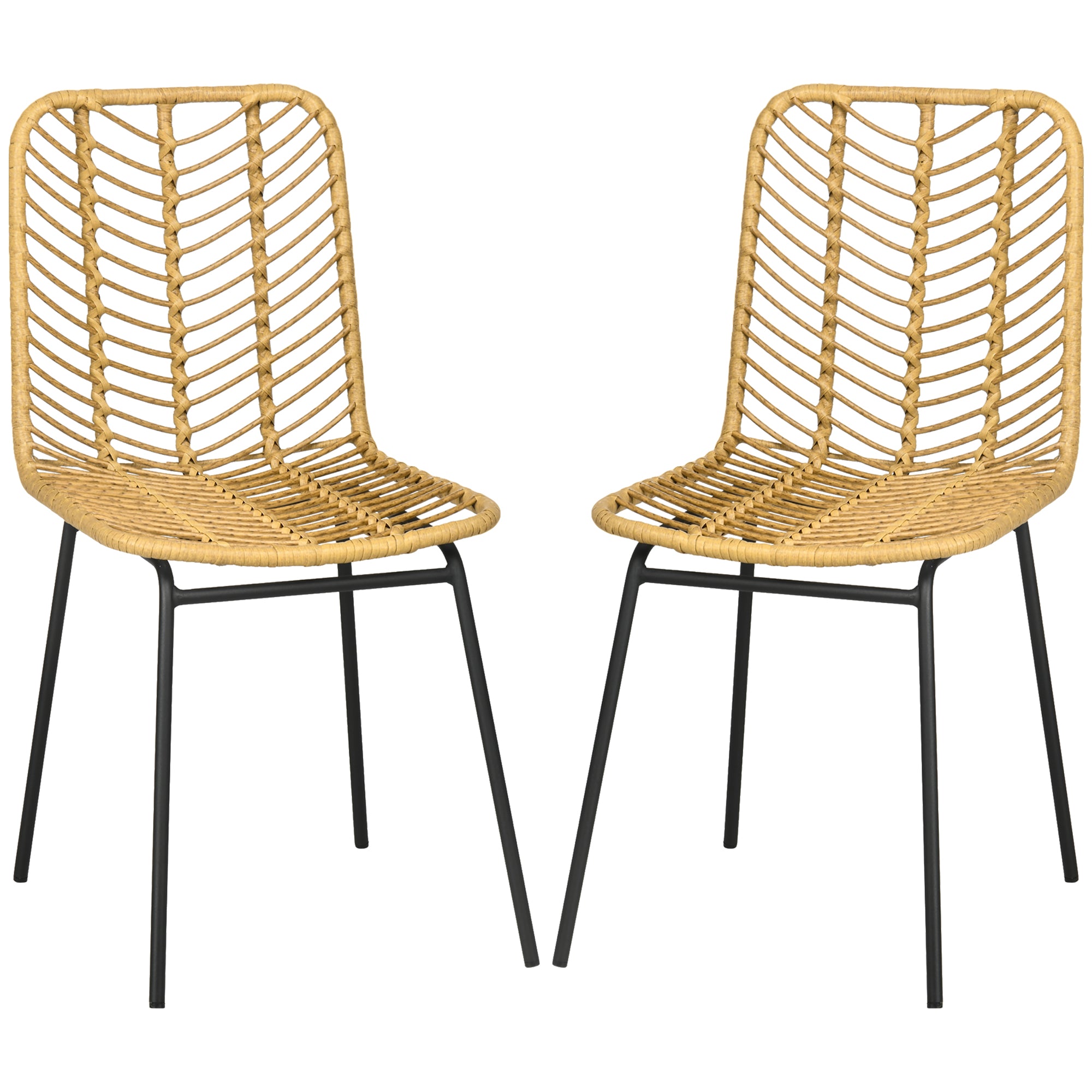 Lot de 2 chaises de salle à manger chaise de cuisine design bohème en résine tressée imitation rotin et piètement métal - 44 x 58 x 85 cm - jaune
