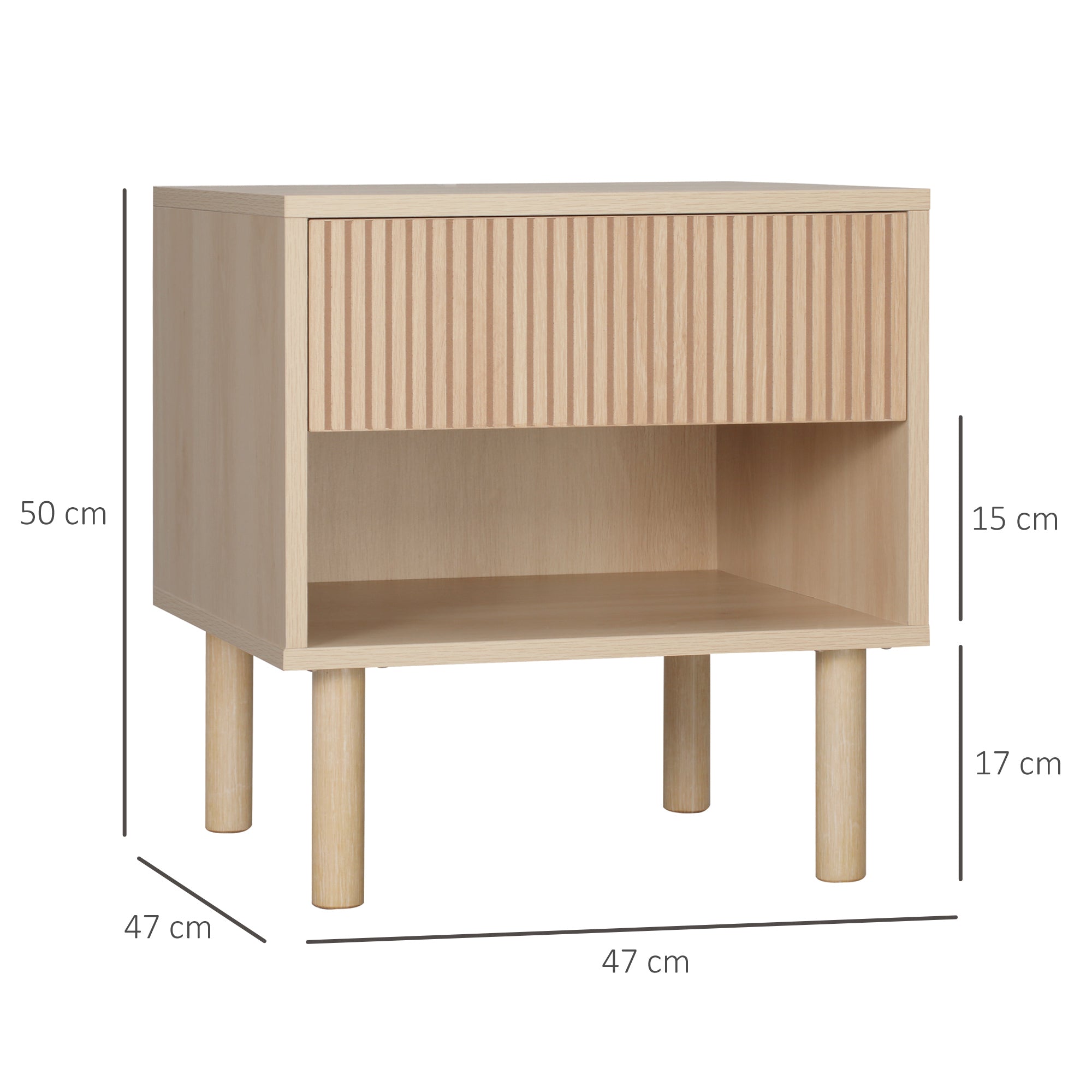 Table de chevet table de nuit avec tiroirs et niches, table d'appoint style moderne pour chambre à coucher, salon, dim. 47 x 47 x 50 cm, finition bois naturel
