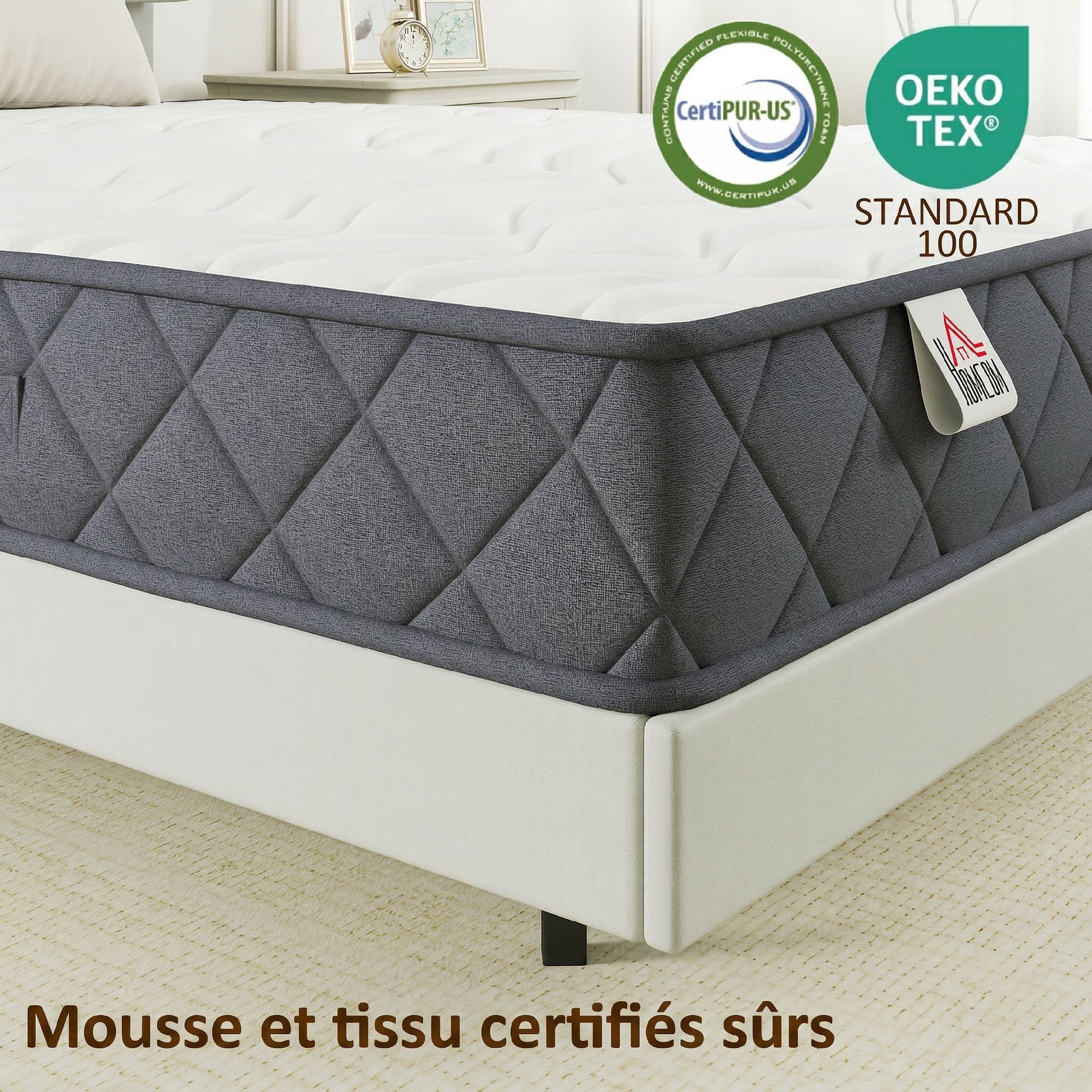Matelas 200x160cm, Matelas 2 Personnes, Mousse à Mémoire de Forme, 20cm d'Épaisseur, Mousse Découpée en Vagues et Bords Renforcés, Certifié Oeko-Tex, Fermeté Moyenne