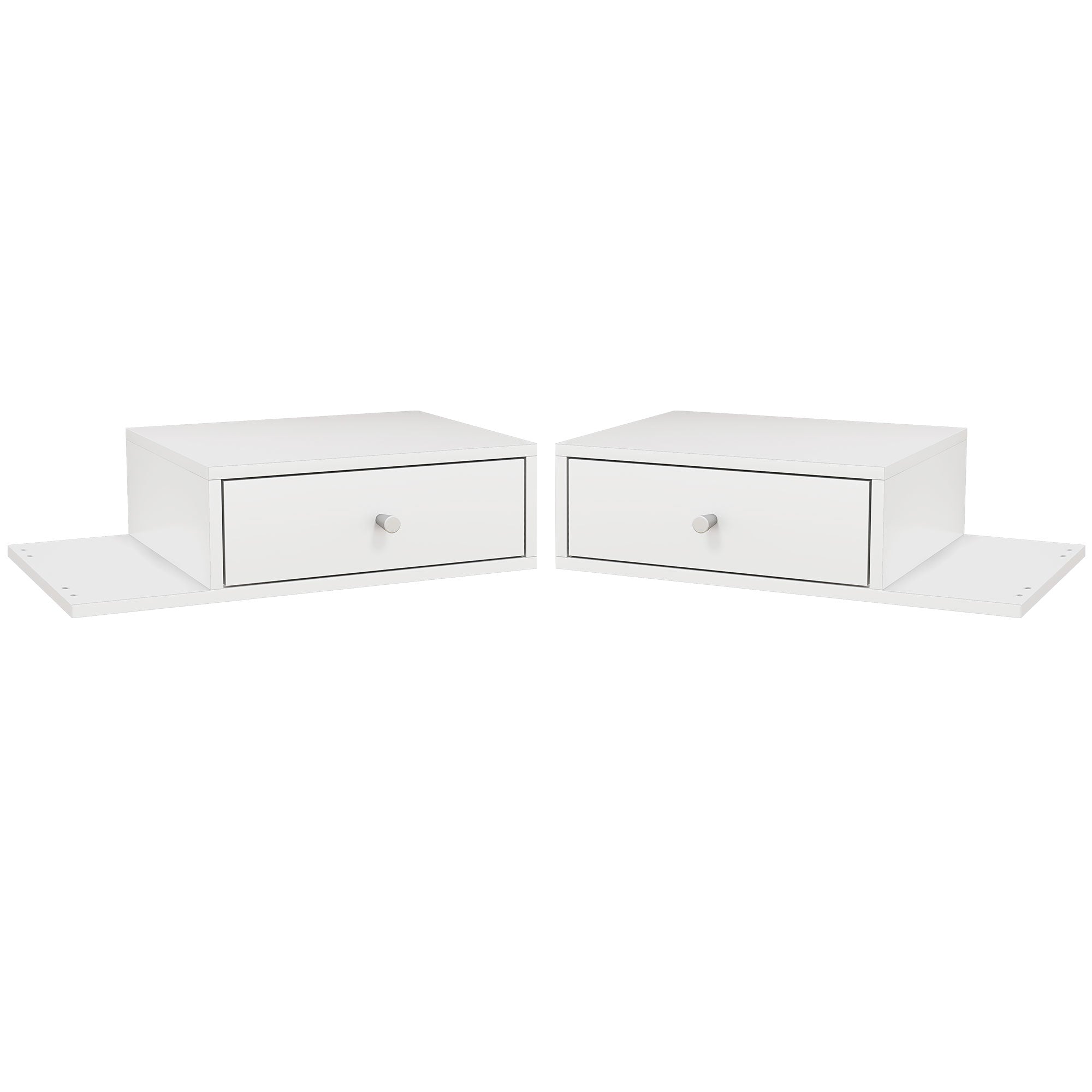 Lot de 2 tables de chevet murales - lot de 2 tables de nuit - étagère latérale et tiroir - 55l x 30P x 15H cm - en bois blanc