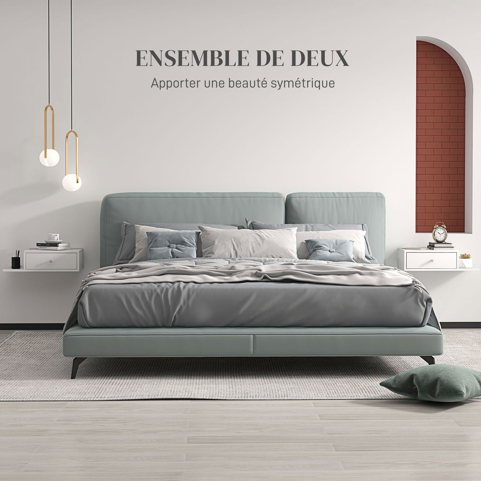 Lot de 2 tables de chevet murales - lot de 2 tables de nuit - étagère latérale et tiroir - 55l x 30P x 15H cm - en bois blanc