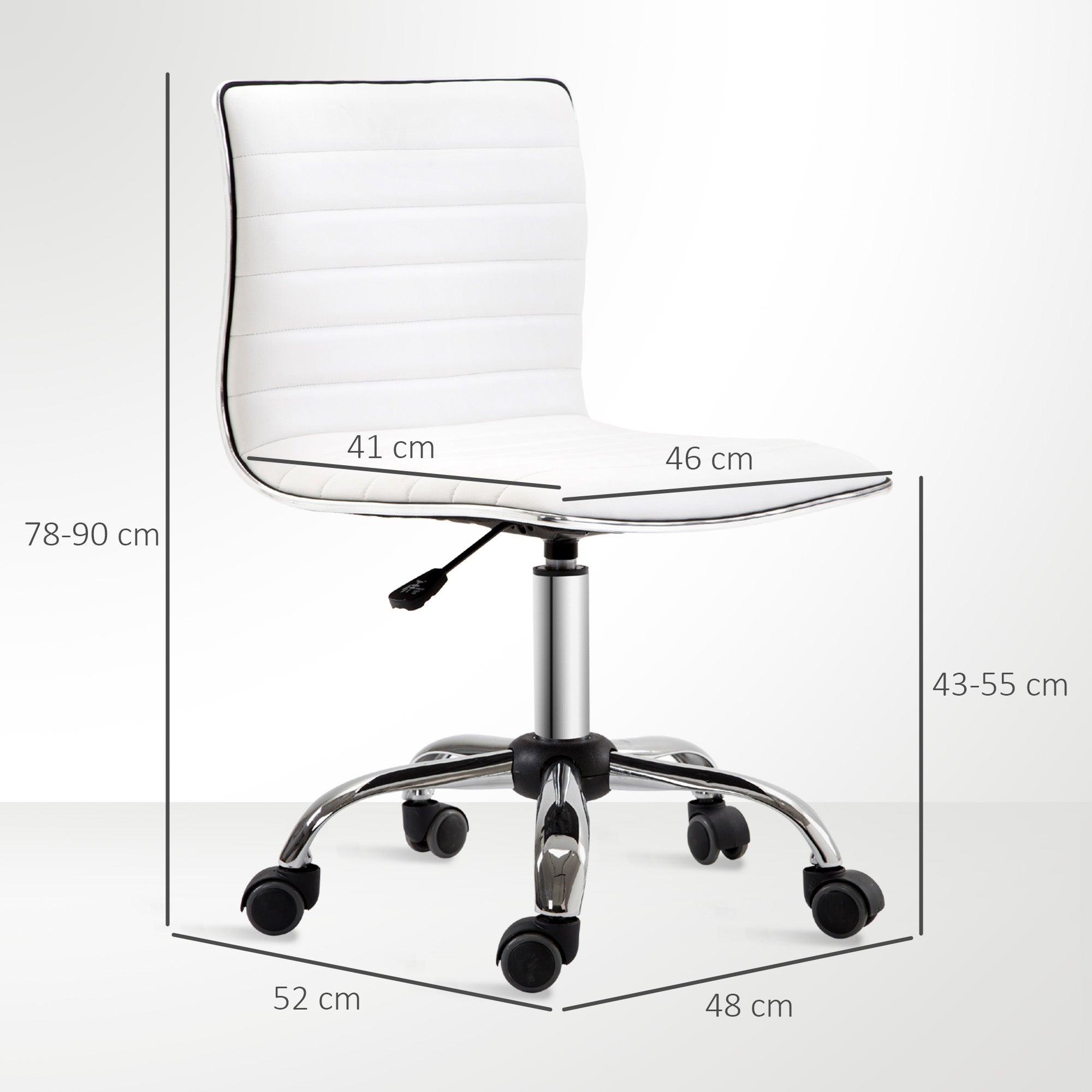 Chaise de bureau sans accoudoirs, fauteuil de bureau ergonomique, hauteur réglable, assise et dossier rembourrés et pivotant 360°, chaise d'ordinateur en similicuir pour bureau, chambre, blanc