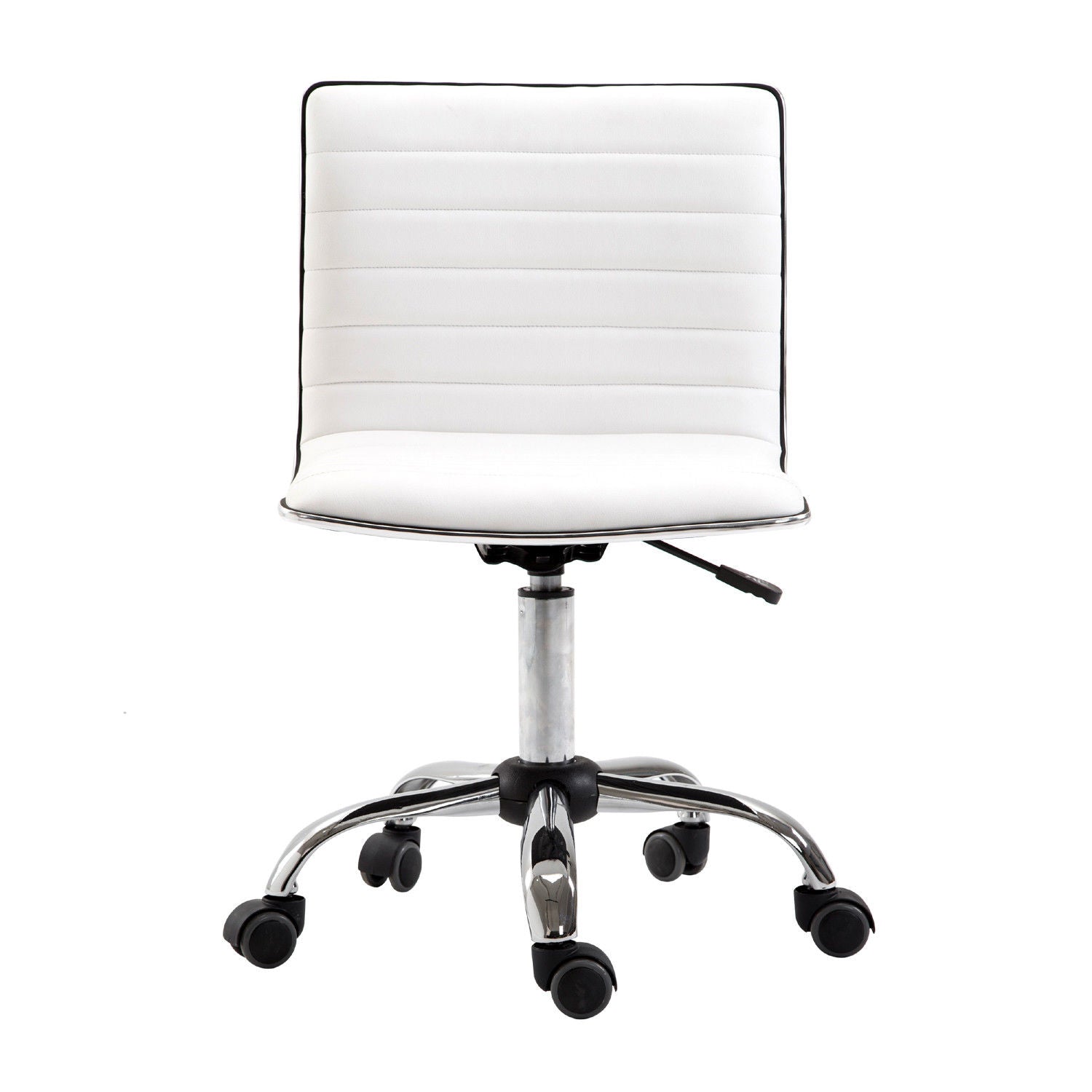 Chaise de bureau sans accoudoirs, fauteuil de bureau ergonomique, hauteur réglable, assise et dossier rembourrés et pivotant 360°, chaise d'ordinateur en similicuir pour bureau, chambre, blanc