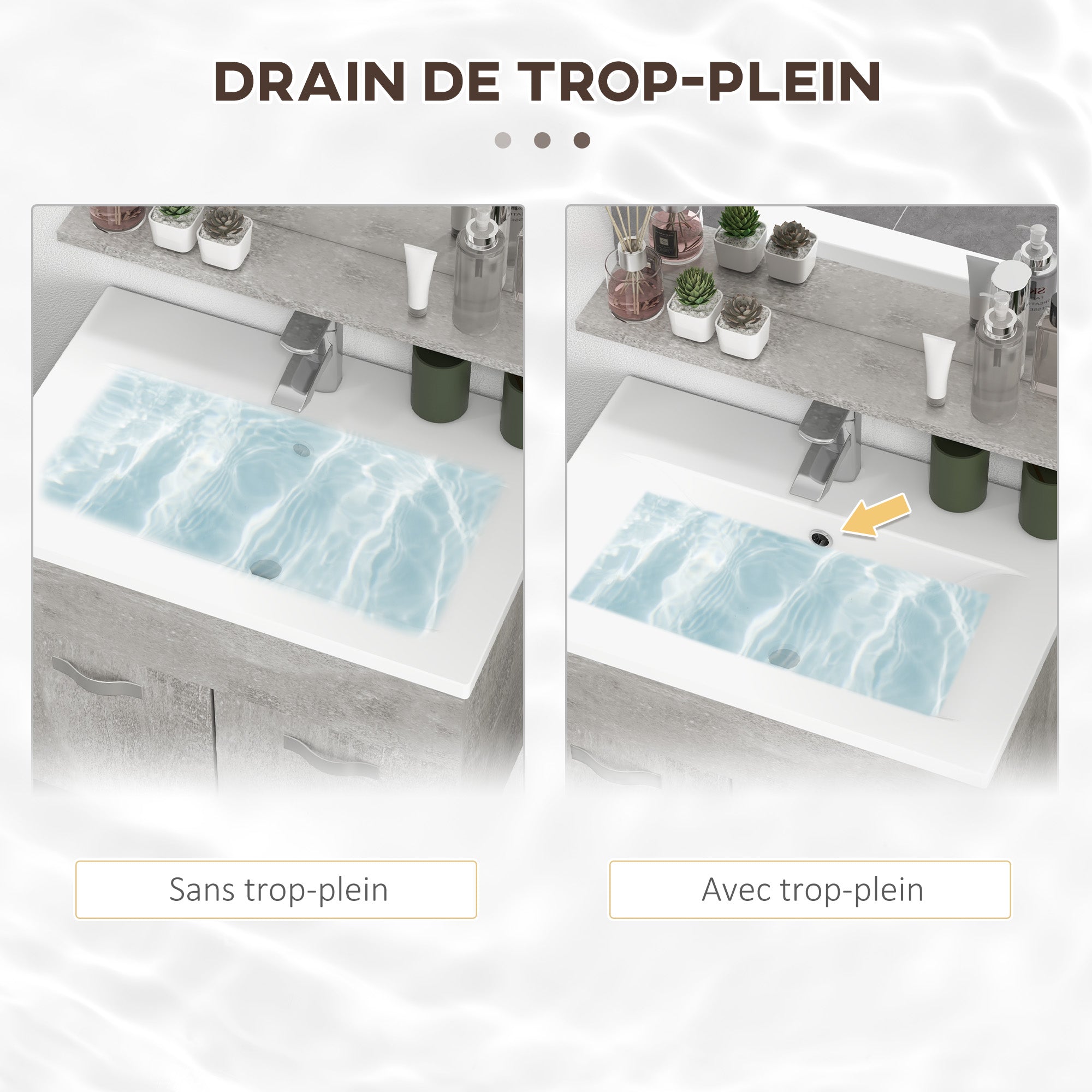 Ensemble de meubles de salle de bain 3 pièces meubles de toilette avec miroir étagère + meuble vasque + meuble colonne suspendus, gris