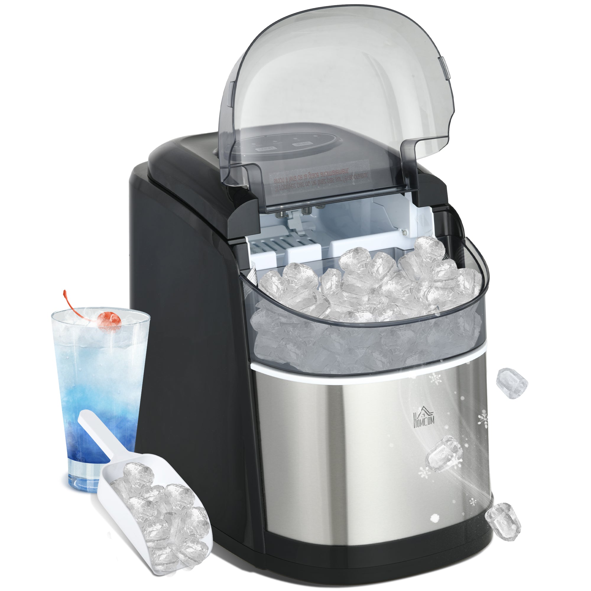 Machine à glaçons 12kg en 24h, Machine Glacon autonettoyant, capacité réservoir 1,8 L, Affichage LED, pelle et panier inclus, en acier Inox pour Maison, Cuisine, Bar