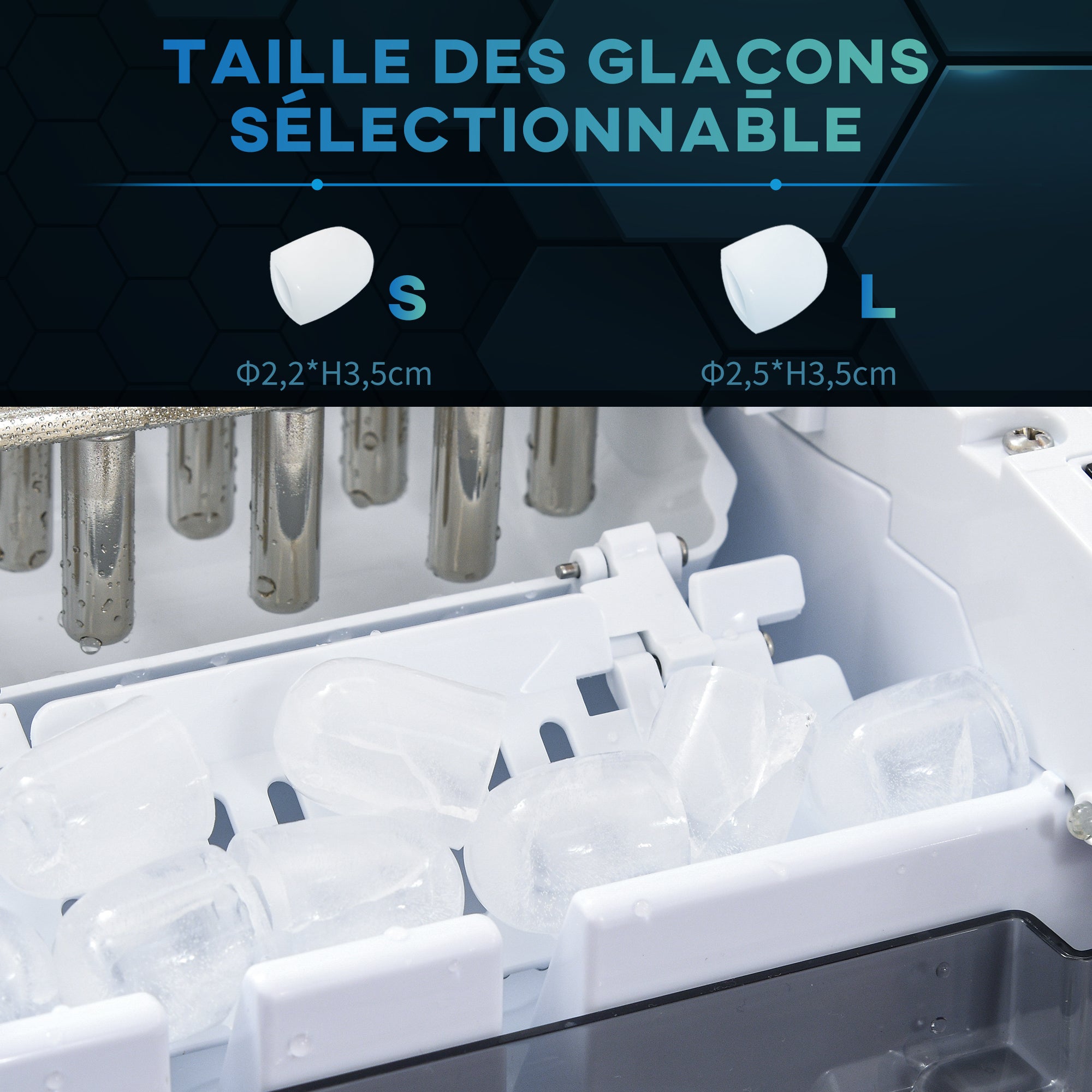 Machine à glaçons 12kg en 24h, Machine Glacon autonettoyant, capacité réservoir 1,8 L, Affichage LED, pelle et panier inclus, en acier Inox pour Maison, Cuisine, Bar