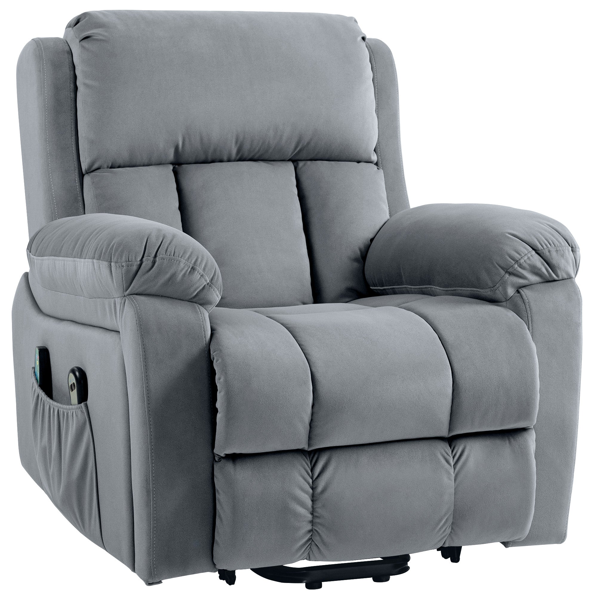 Fauteuil relax électrique, fauteuil électrique releveur, massage et chaleur, inclinaison réglable, assise large, revêtement synthétique, fauteuil relaxant avec repose-pied, télécommandes, gris