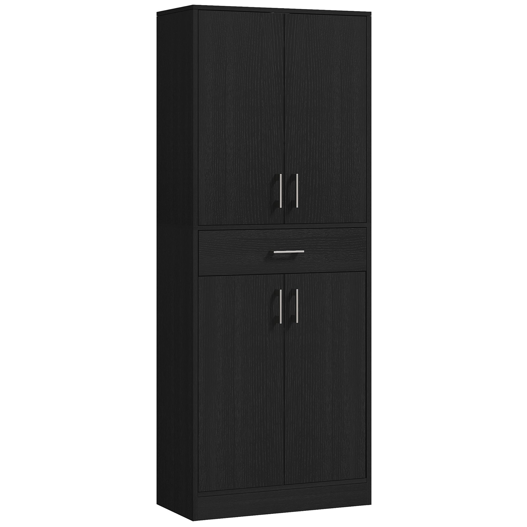 Buffet de cuisine armoire de cuisine buffet haut 2 étagères réglables 4 portes 2 placards et 1 tiroir central hauteur 180 cm noir