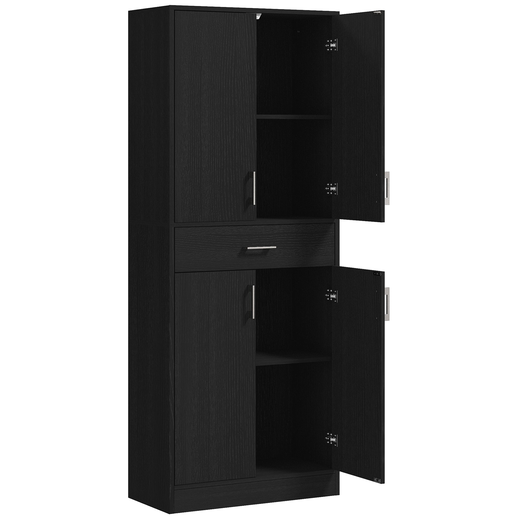 Buffet de cuisine armoire de cuisine buffet haut 2 étagères réglables 4 portes 2 placards et 1 tiroir central hauteur 180 cm noir