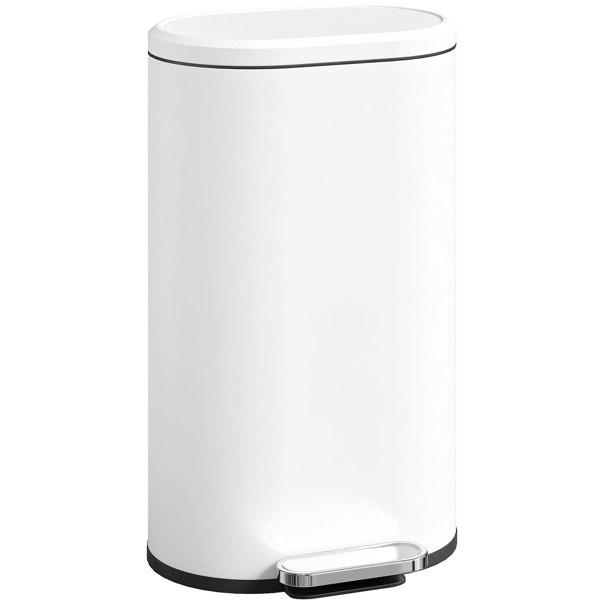 Poubelle cuisine 30L, poubelle à pédale rectangulaire avec seau intérieur amovible, couvercle à fermeture douce 90° et maintien en ouverture, anti-traces, pour bureau et maison, blanc
