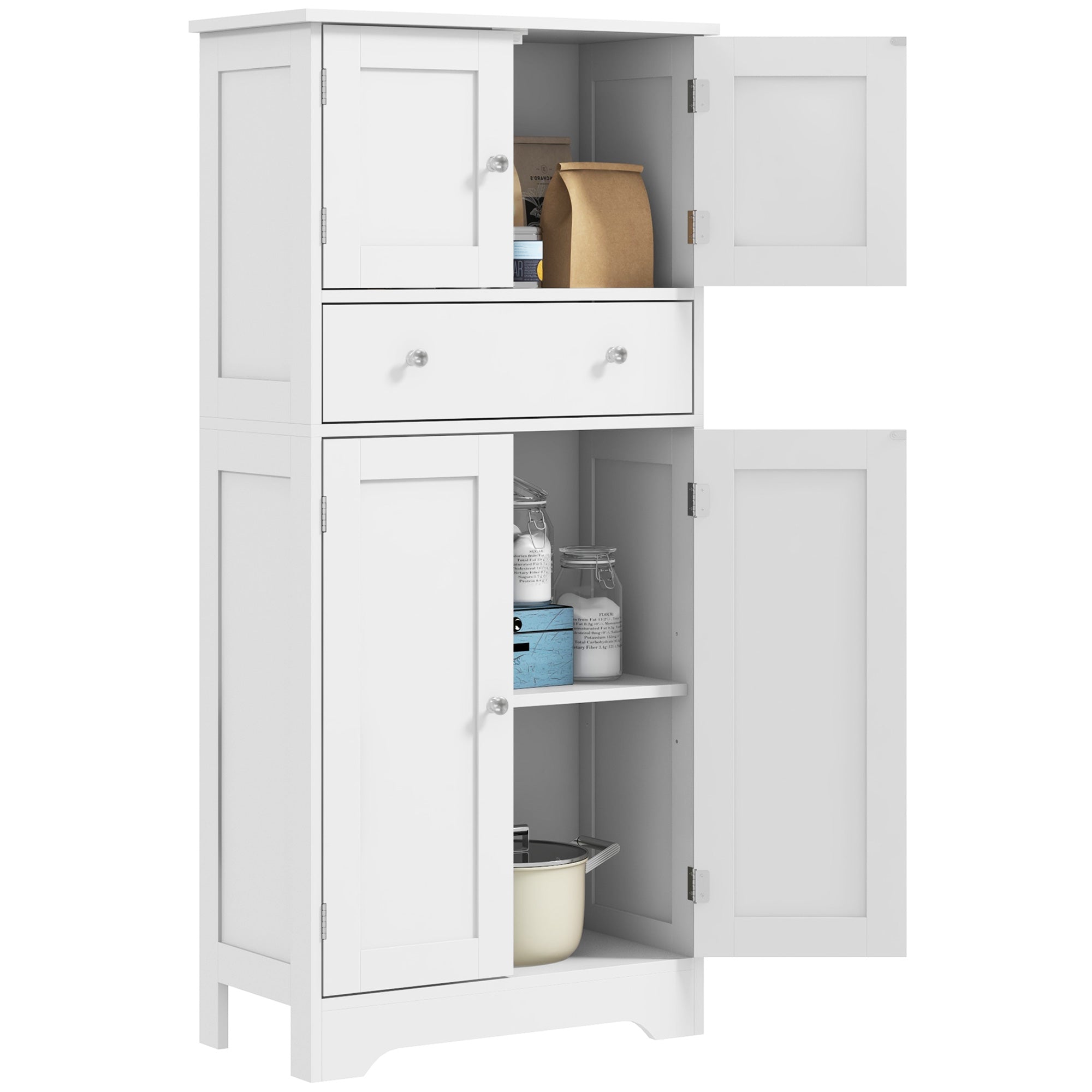 Armoire de cuisine buffet cuisine vaisselier meuble de rangement style moderne avec placards, étagères réglables, tiroir, pour salle à manger, salon, 60 x 30 x 128 cm, blanc