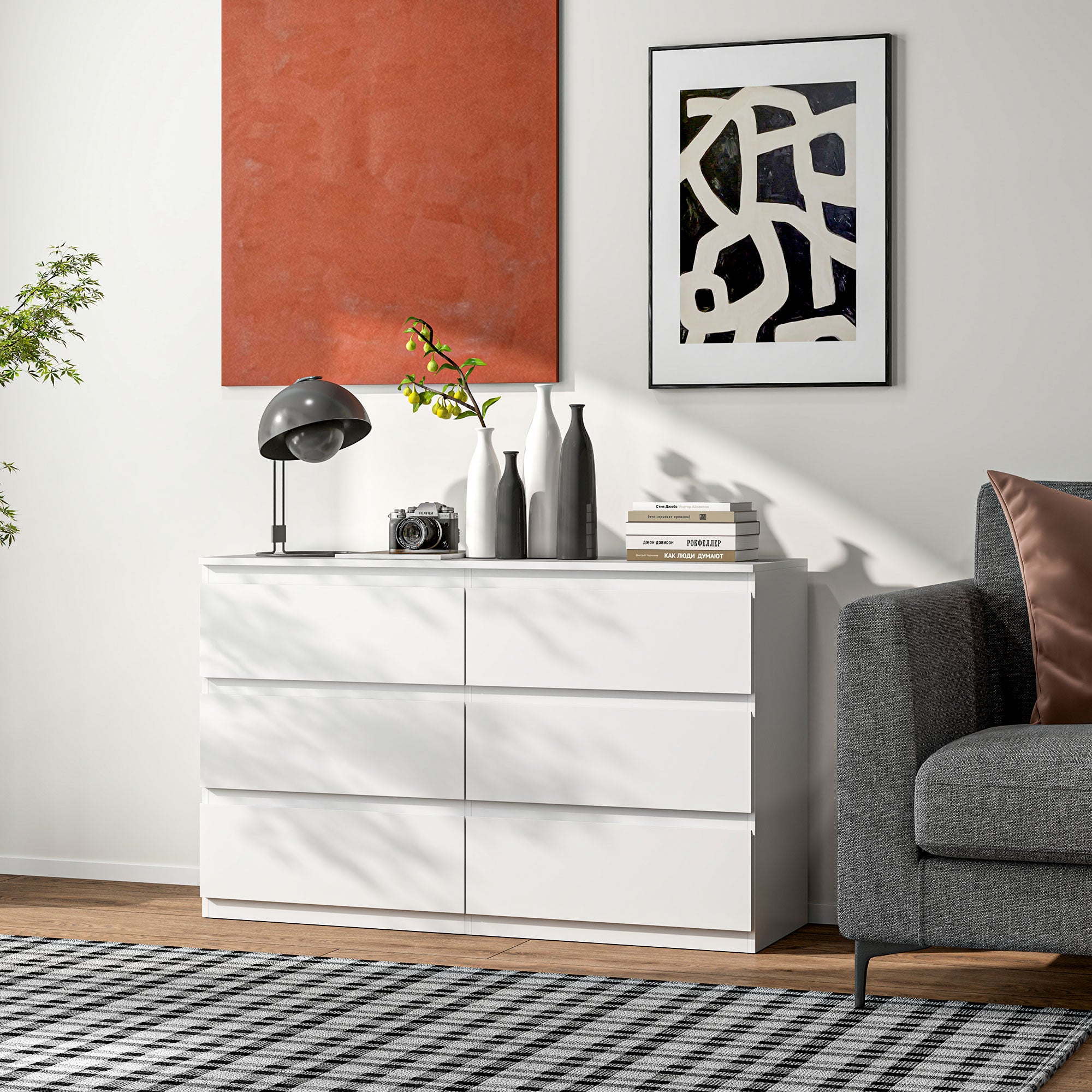 Commode 6 tiroirs commode chambre meuble de rangement épuré style moderne avec mécanisme de fermeture en douceur, pour chambre à coucher, salon - 120 x 39 x 75 cm, blanc