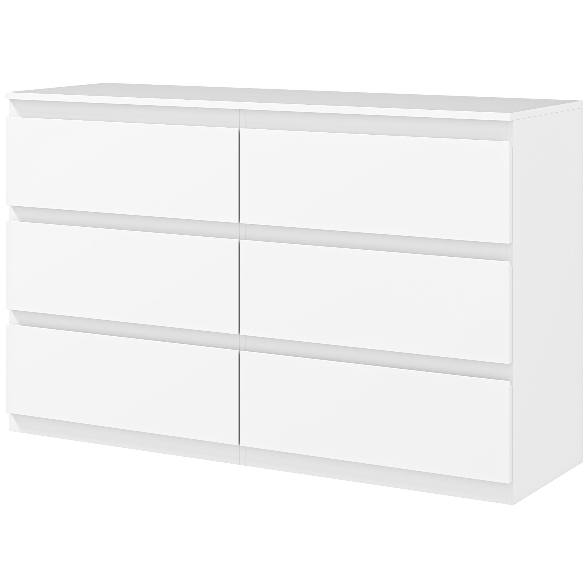Commode 6 tiroirs commode chambre meuble de rangement épuré style moderne avec mécanisme de fermeture en douceur, pour chambre à coucher, salon - 120 x 39 x 75 cm, blanc