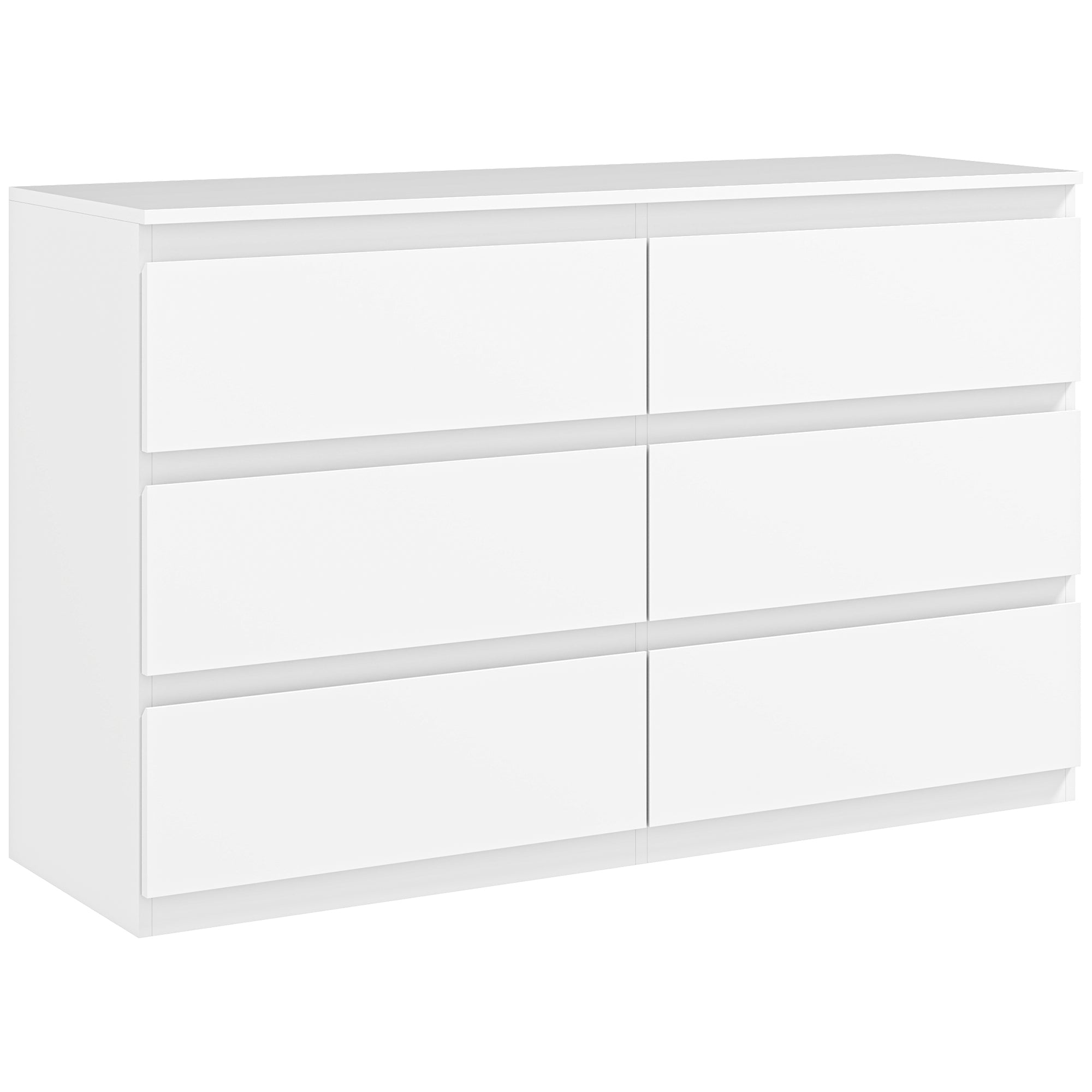 Commode 6 tiroirs commode chambre meuble de rangement épuré style moderne avec mécanisme de fermeture en douceur, pour chambre à coucher, salon - 120 x 39 x 75 cm, blanc