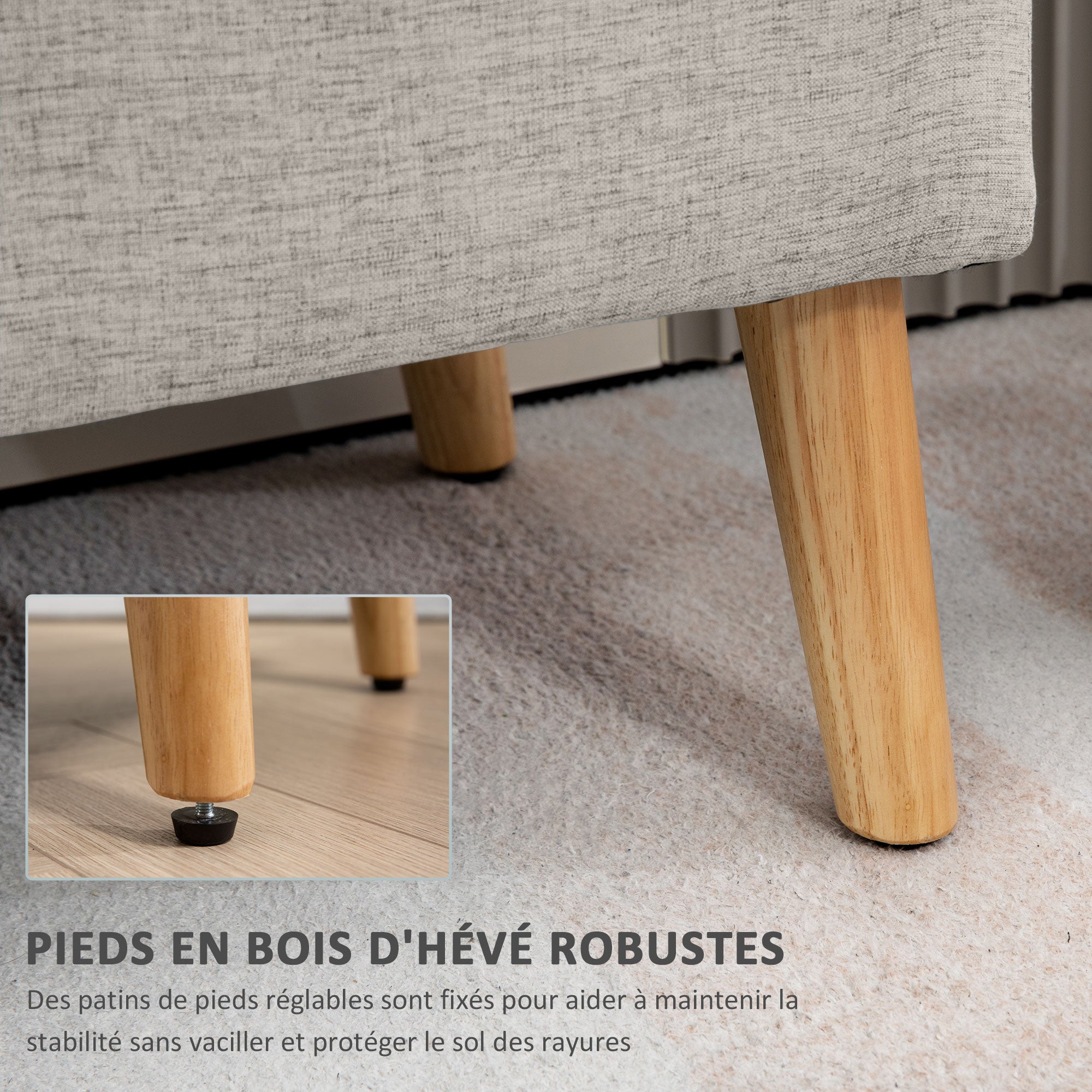 Banc coffre rangement rembourré banquette banc de lit, banc de rangement aspect lin pour la chambre à coucher, entrée, salon, charge 220 Kg, 110 x 39 x 45 cm, beige