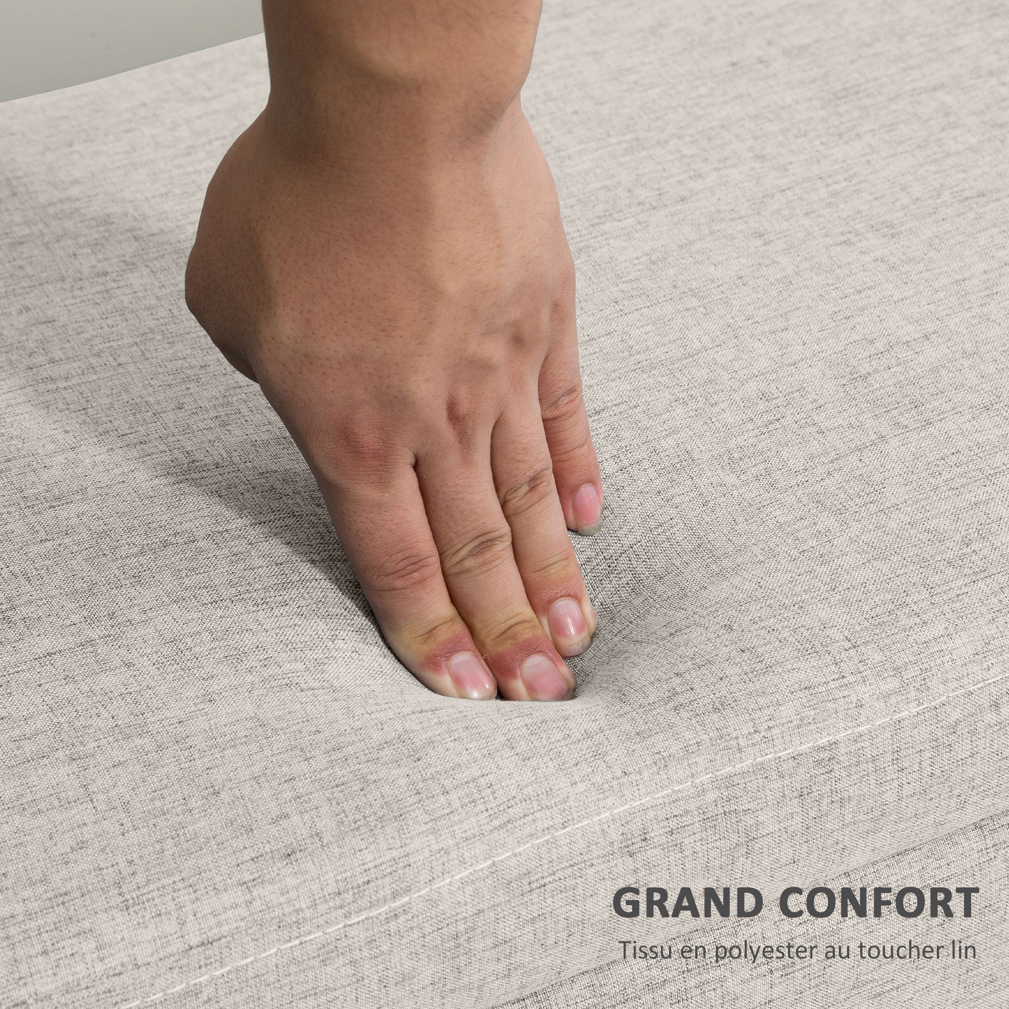 Banc coffre rangement rembourré banquette banc de lit, banc de rangement aspect lin pour la chambre à coucher, entrée, salon, charge 220 Kg, 110 x 39 x 45 cm, beige