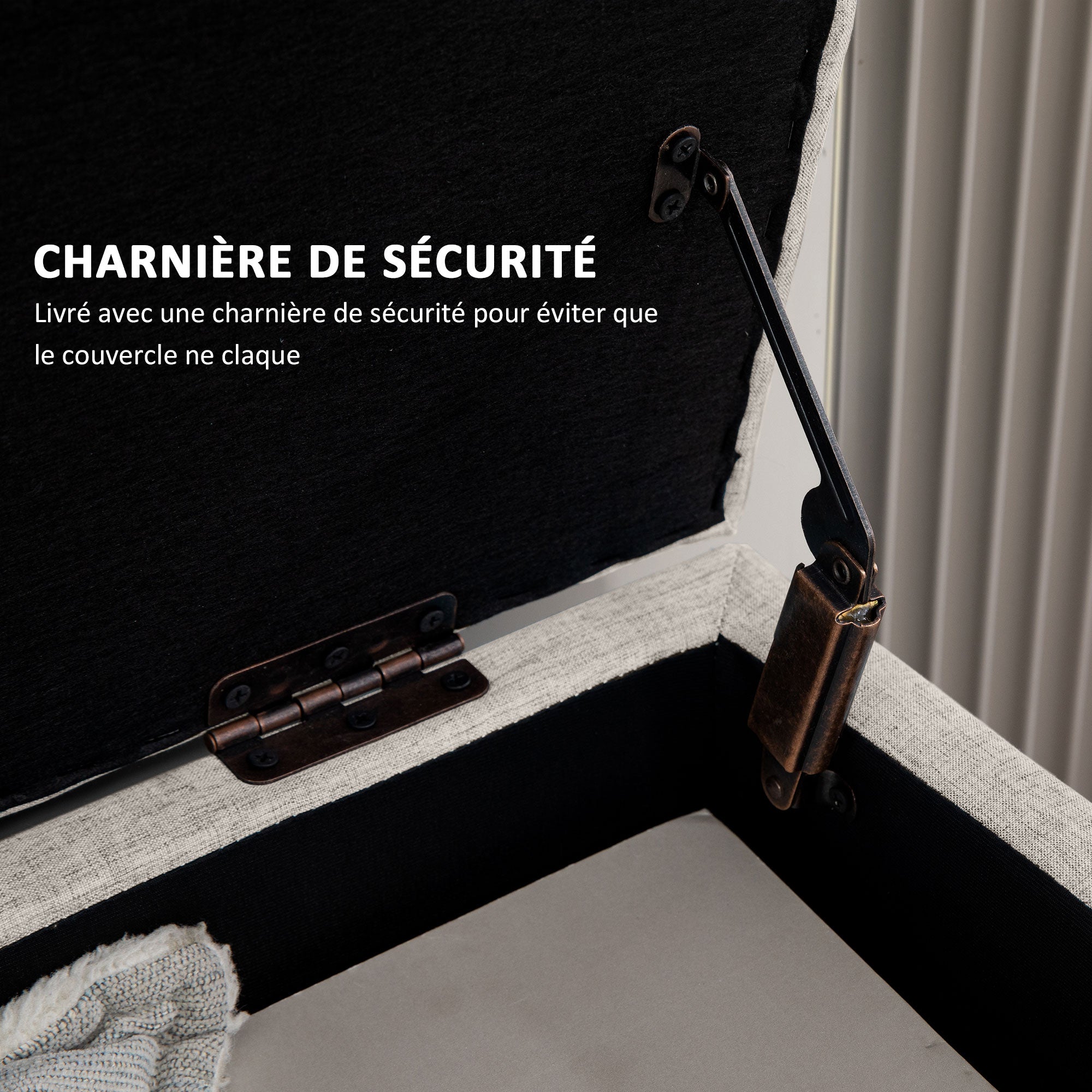 Banc coffre rangement rembourré banquette banc de lit, banc de rangement aspect lin pour la chambre à coucher, entrée, salon, charge 220 Kg, 110 x 39 x 45 cm, beige