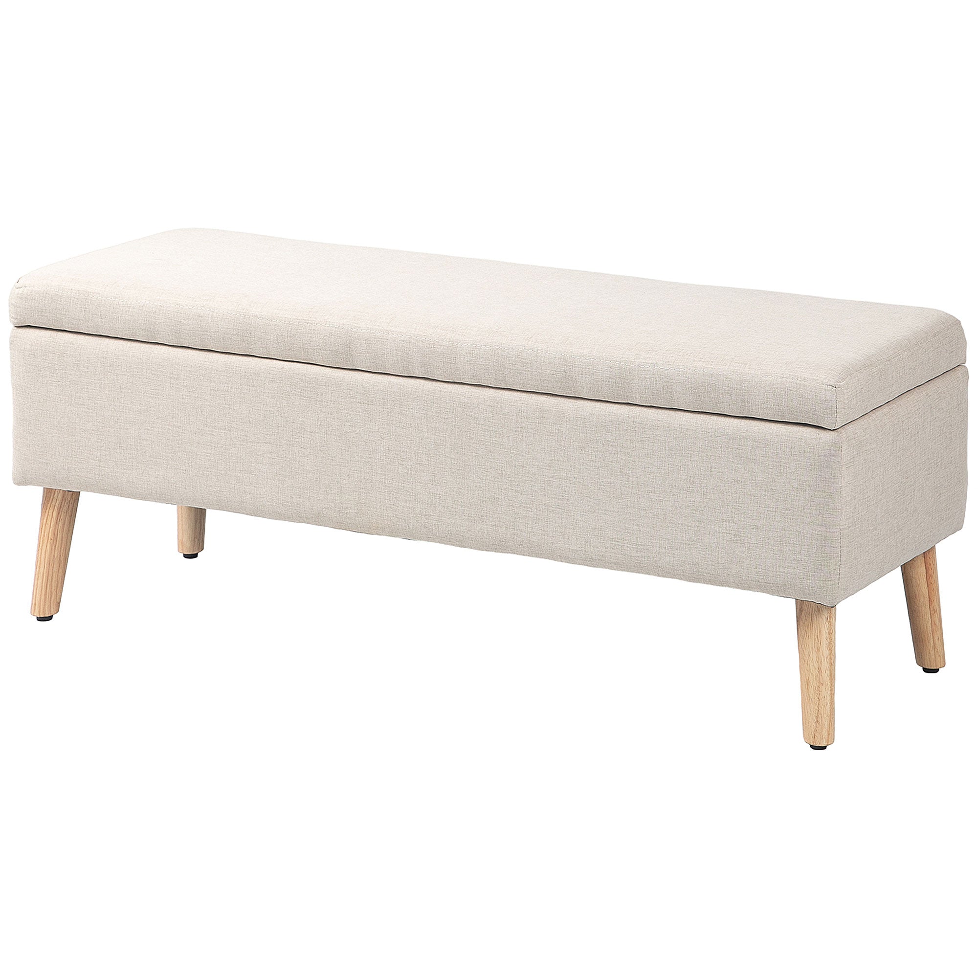Banc coffre rangement rembourré banquette banc de lit, banc de rangement aspect lin pour la chambre à coucher, entrée, salon, charge 220 Kg, 110 x 39 x 45 cm, beige