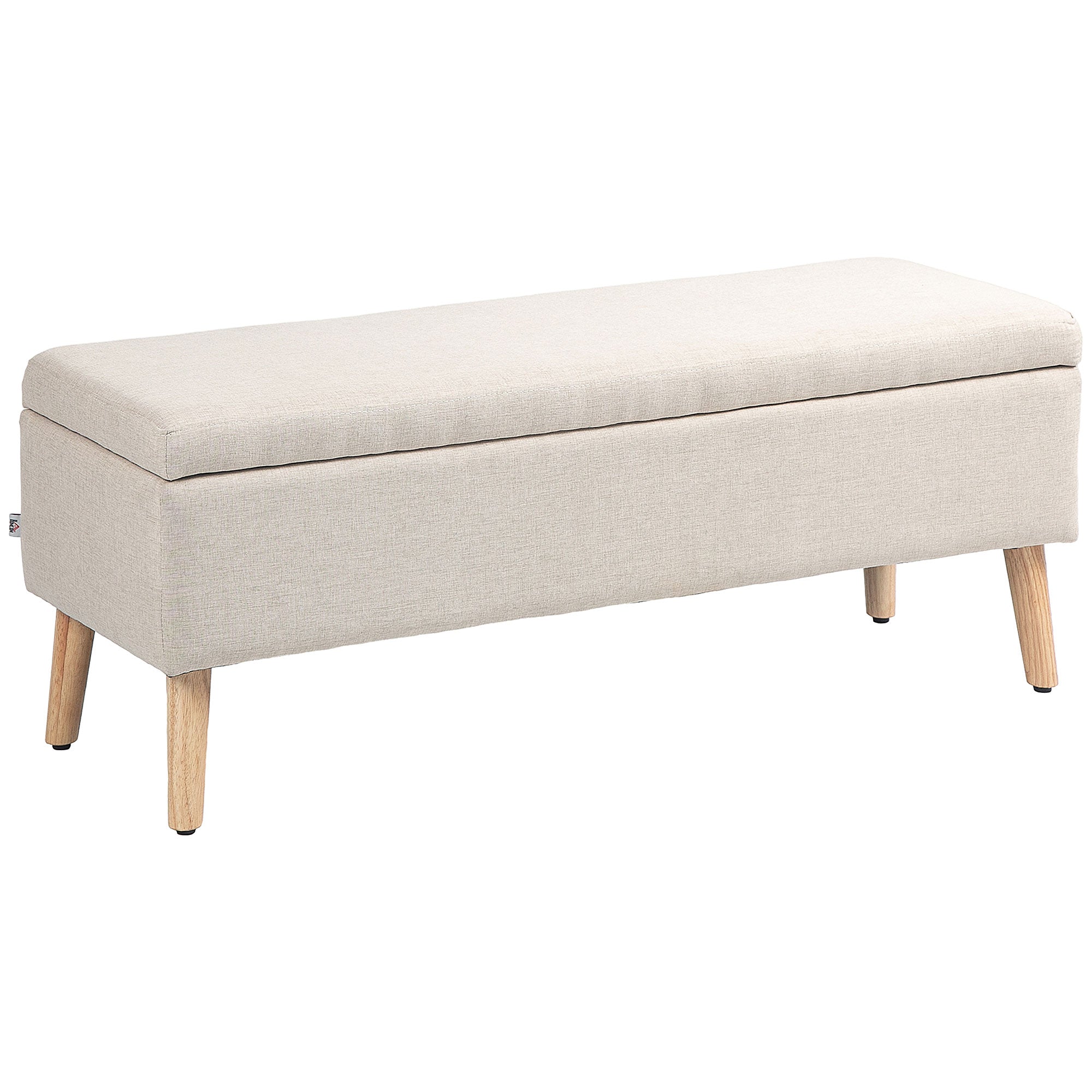 Banc coffre rangement rembourré banquette banc de lit, banc de rangement aspect lin pour la chambre à coucher, entrée, salon, charge 220 Kg, 110 x 39 x 45 cm, beige