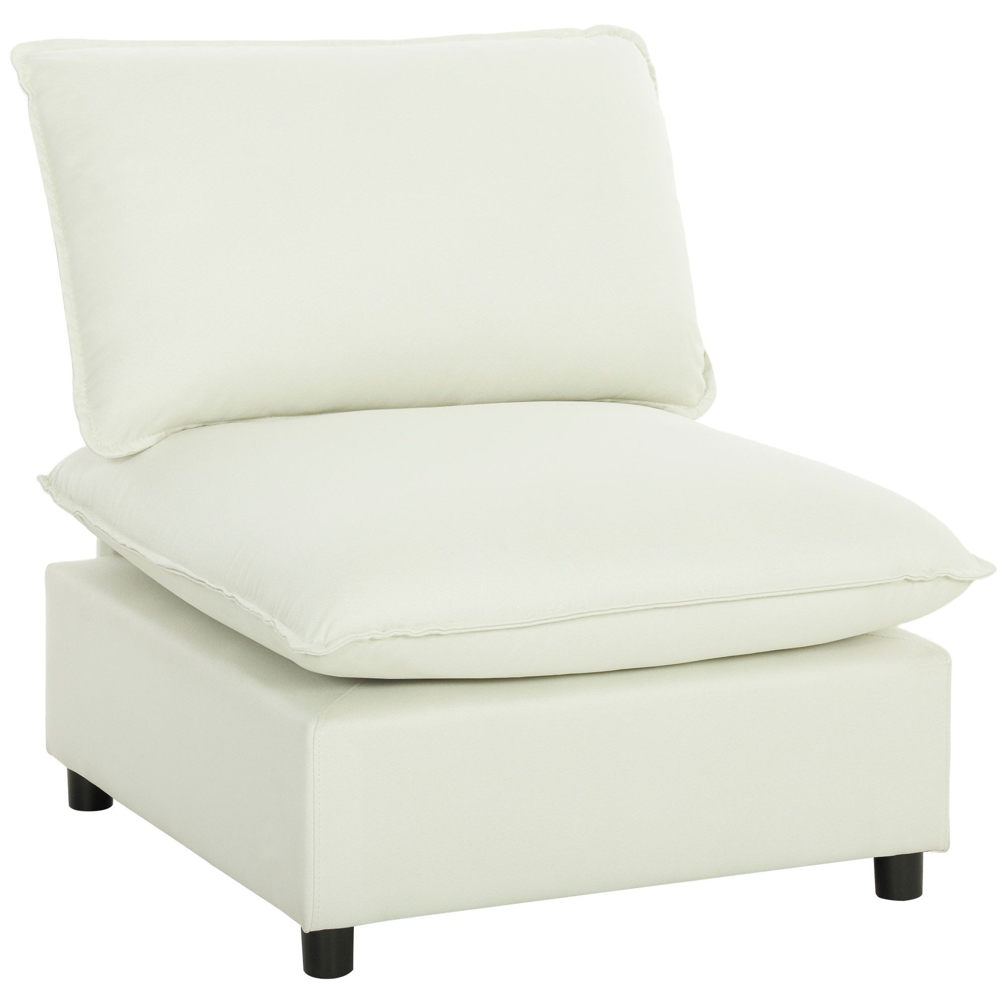 Fauteuil de salon, canapé 1 place moderne sans accoudoirs avec assise large, coussins épais, tissu en lin, fauteuil de lecture pour chambre, salon,petit espace, crème
