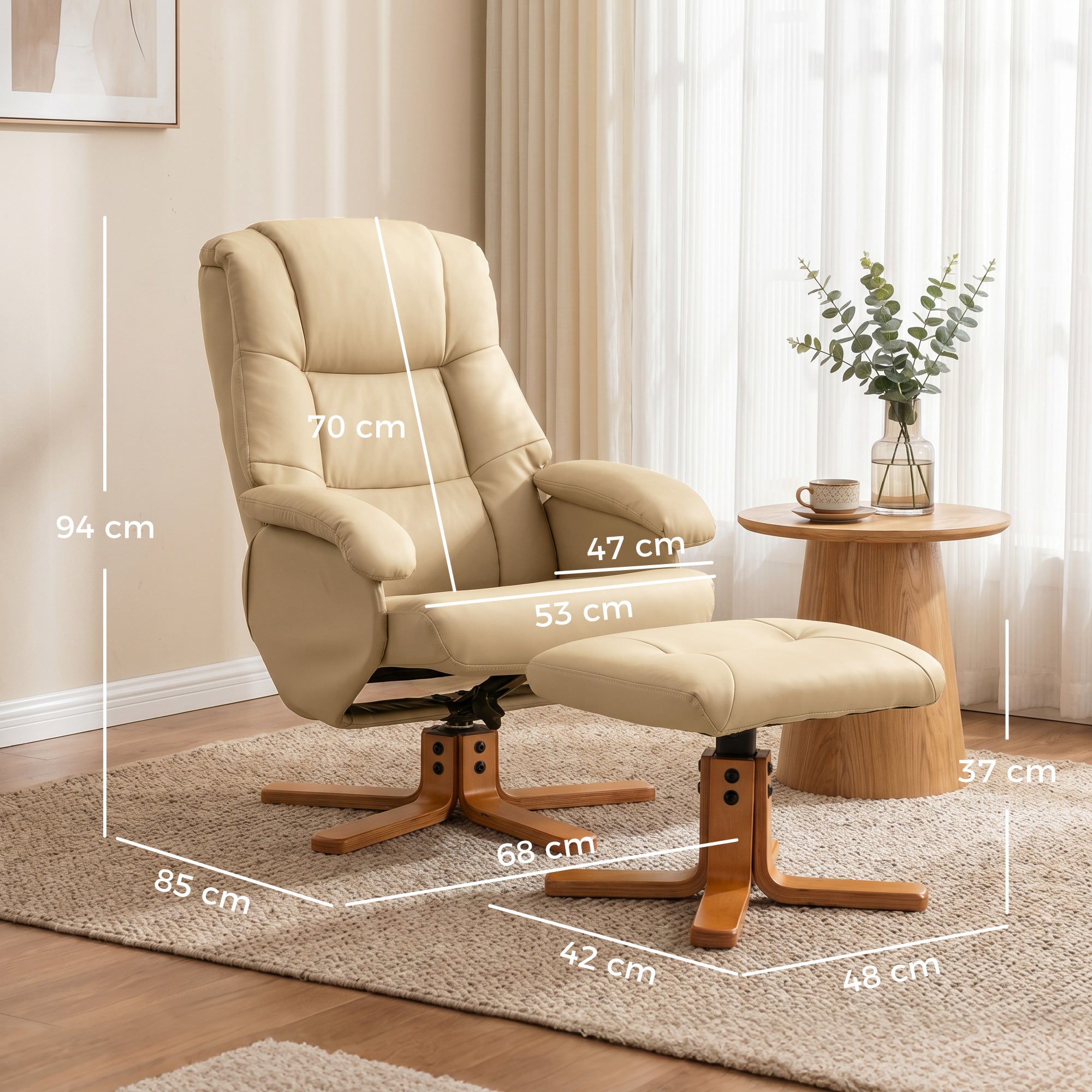 Fauteuil relax avec repose-pied fauteuil de relaxation chaise relaxant pivotant 360° et dossier inclinable chaise TV charge jusqu'à 120 Kg pour salon, chambre, bureau, beige