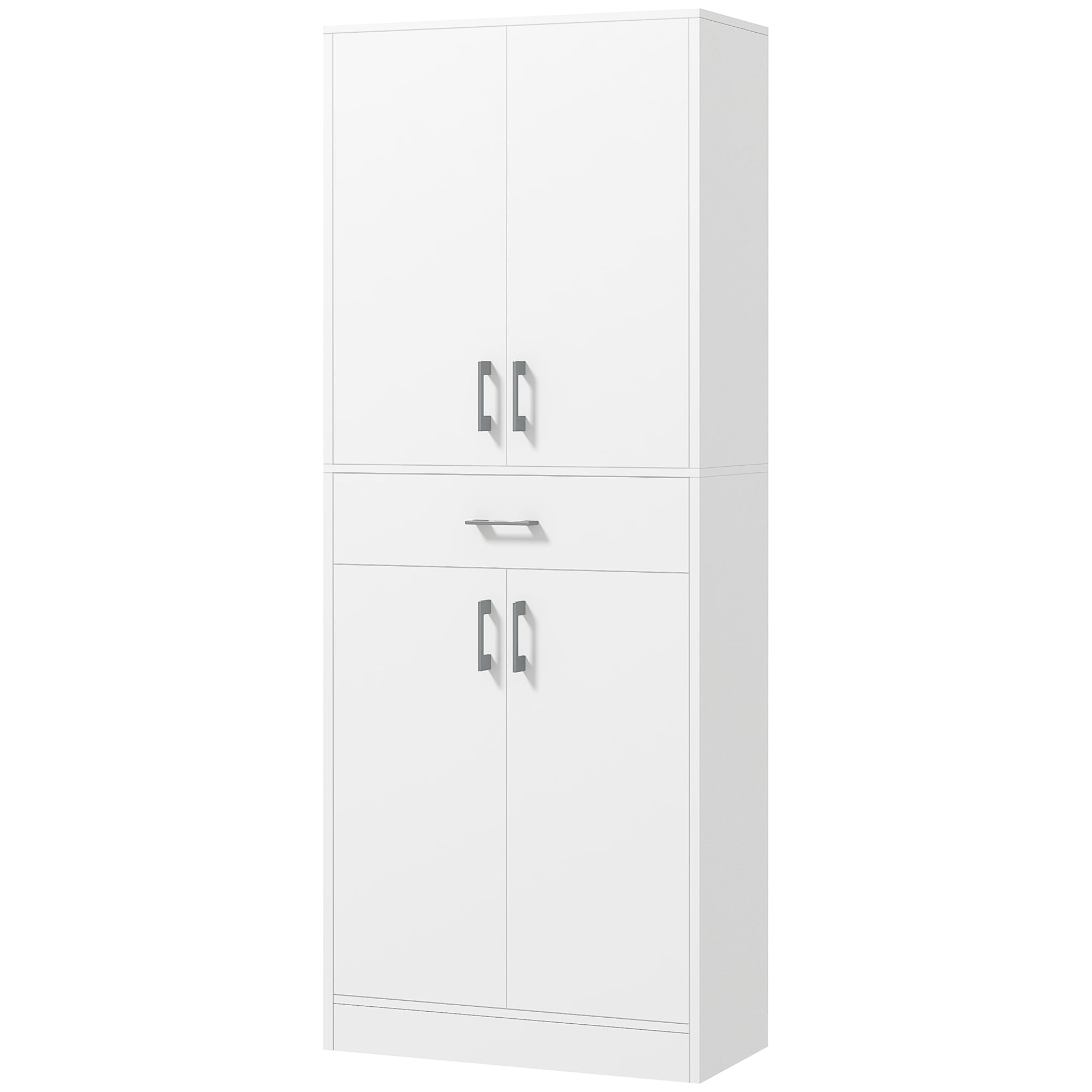 Buffet de cuisine armoire de cuisine buffet haut 2 étagères réglables 4 portes 2 placards et 1 tiroir central hauteur 180 cm blanc